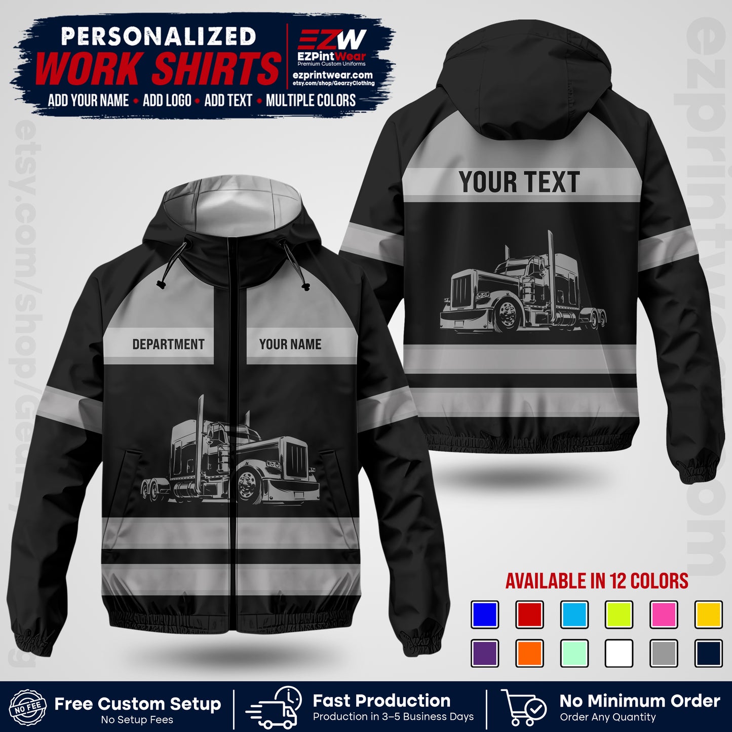 Personalized Trucking Windbreaker Jacket | Custom Company Workwear | Non-Reflective Reflective Style Safety Jacket | Company Uniform Jacket TWJK 02