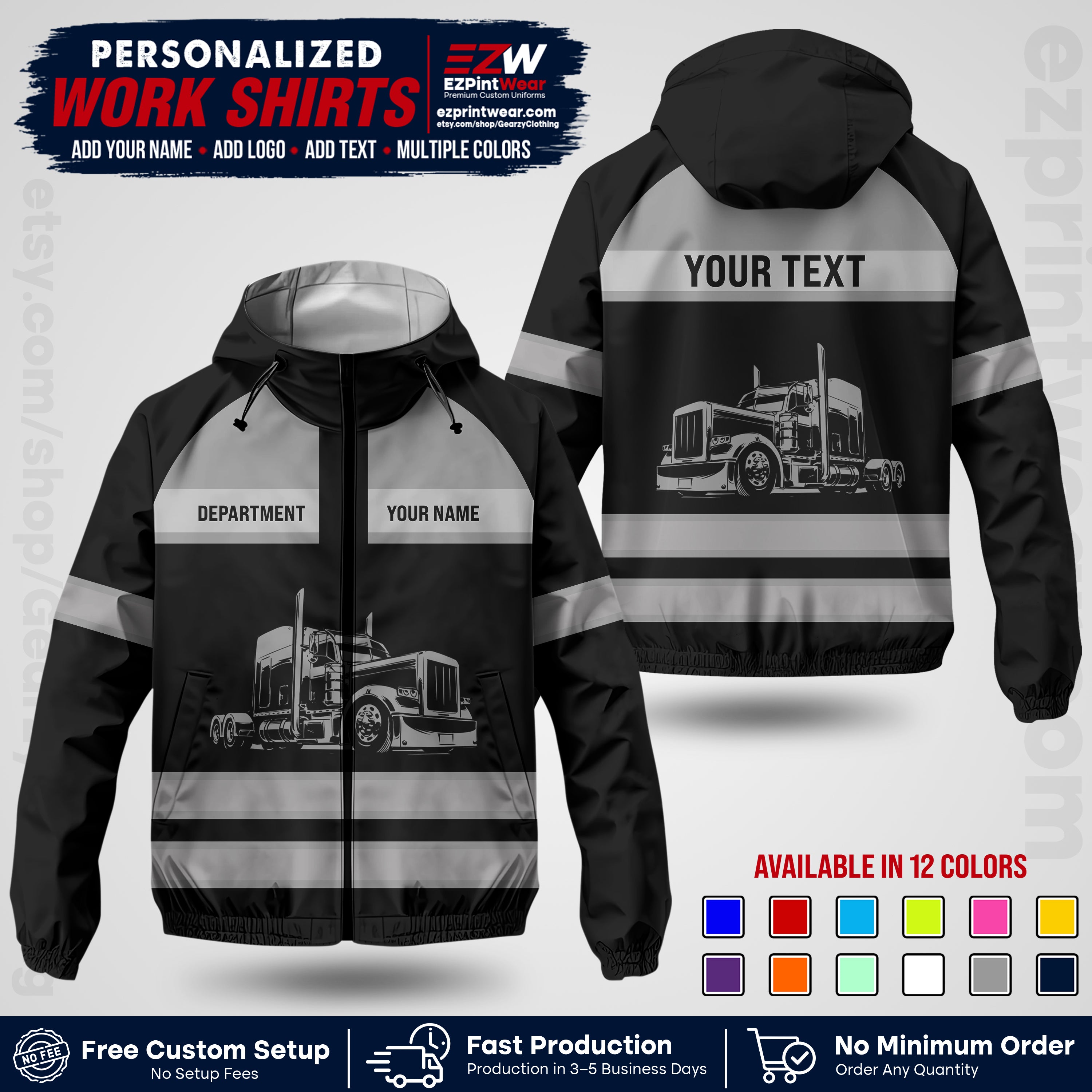 Personalized Trucking Windbreaker Jacket | Custom Company Workwear | Non-Reflective Reflective Style Safety Jacket | Company Uniform Jacket TWJK 02