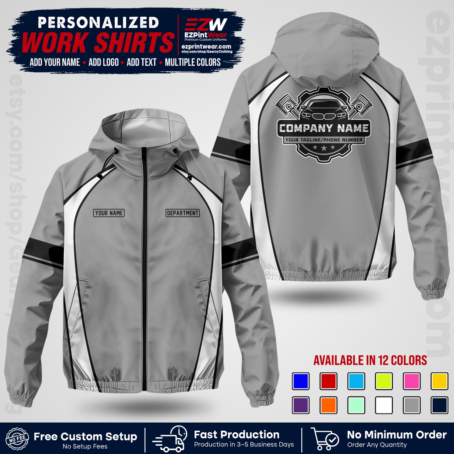 Custom Mechanic Work Shirt with Name, Logo & Text | Auto Shop Uniform | Company Workwear | Employee Uniform MCNJK09