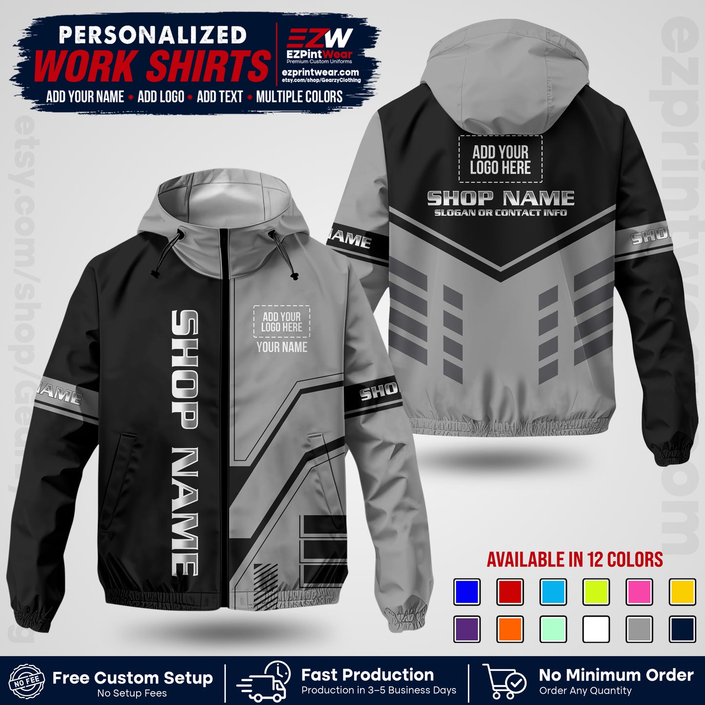 Custom Windbreaker Jacket with Name, Logo & Text, All Over Print Company Workwear, Employee Uniform WBJK11