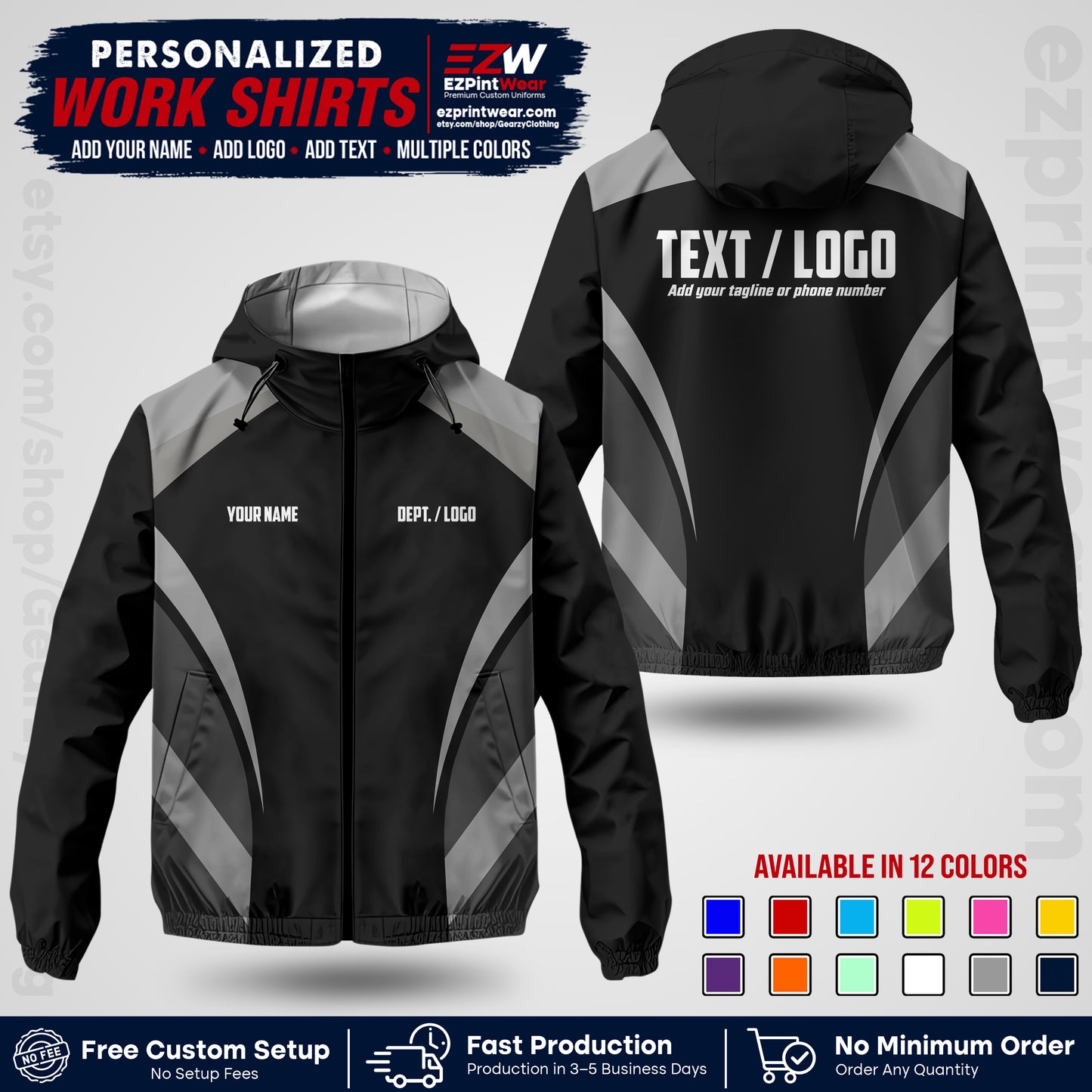 Custom Windbreaker Jacket with Name, Logo & Text, All Over Print Company Workwear, Employee Uniform WBJK04