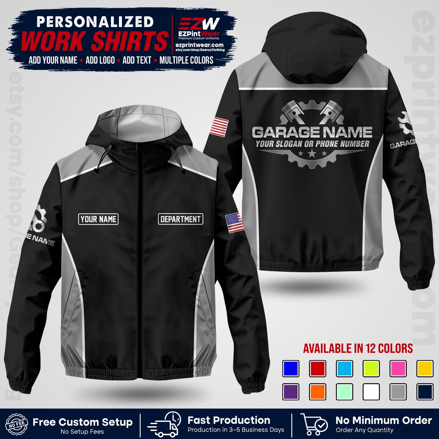 Custom Mechanic Work Shirt with Name, Logo & Text | Auto Shop Uniform | Company Workwear | Employee Uniform MCNJK07
