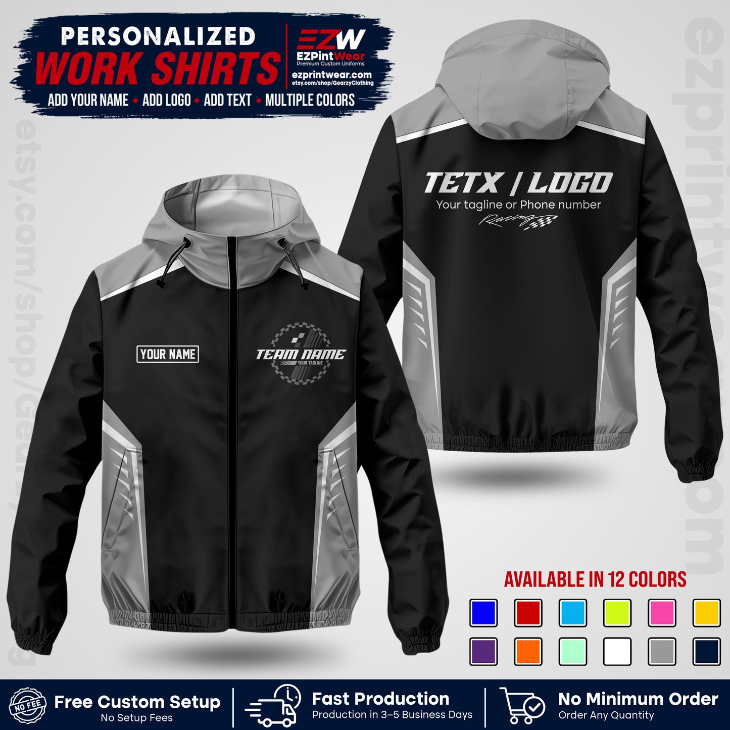 Custom Racing Windbreaker Jacket with Name, Logo & Text | Race Team Uniform | Motorsport Apparel RCJK07