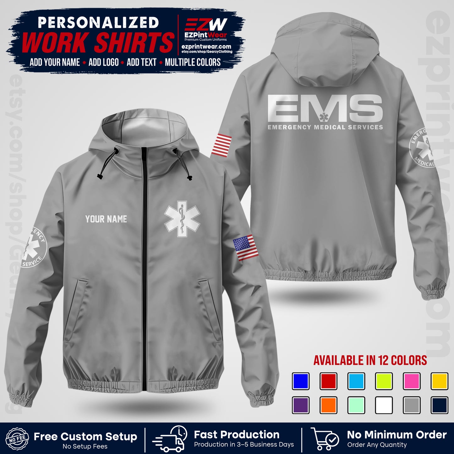 Custom EMS Windbreaker Jacket with Name, Logo & Text | EMS Team Uniform | EMS Apparel EMSJK 01