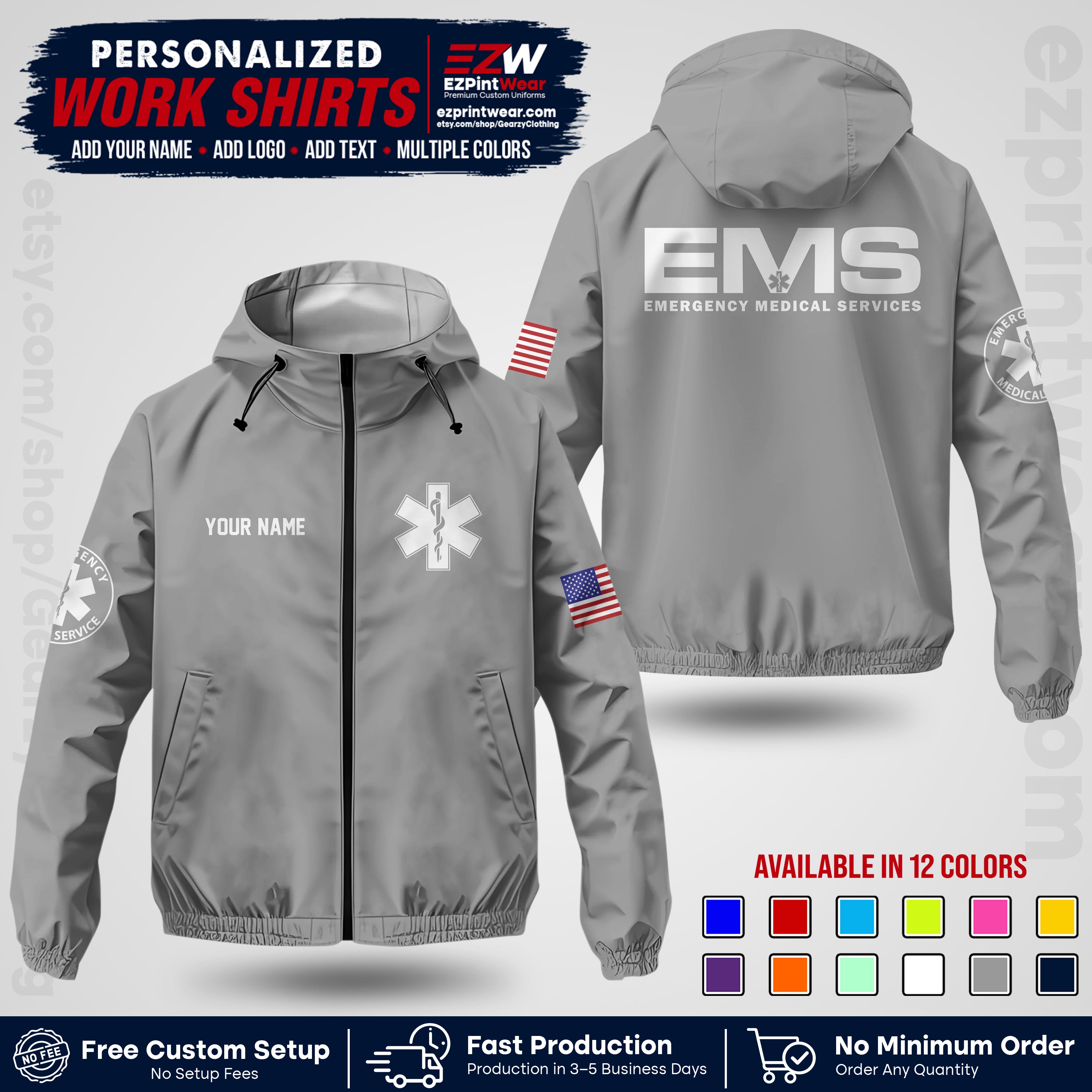 Custom EMS Windbreaker Jacket with Name, Logo & Text | EMS Team Uniform | EMS Apparel EMSJK 01