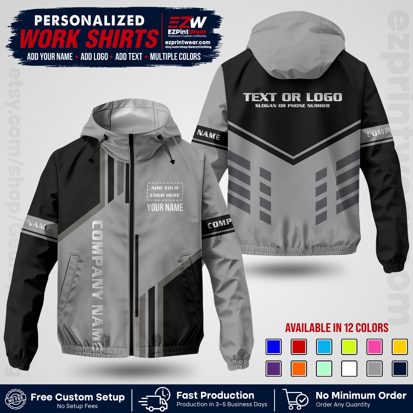 Custom Windbreaker Jacket with Name, Logo & Text, All Over Print Company Workwear, Employee Uniform WBJK10
