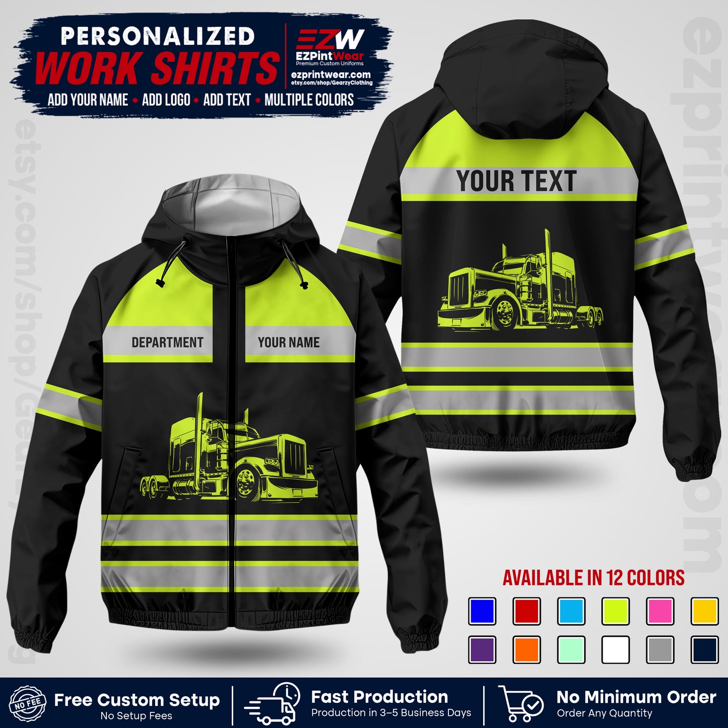Personalized Trucking Windbreaker Jacket | Custom Company Workwear | Non-Reflective Reflective Style Safety Jacket | Company Uniform Jacket TWJK 02