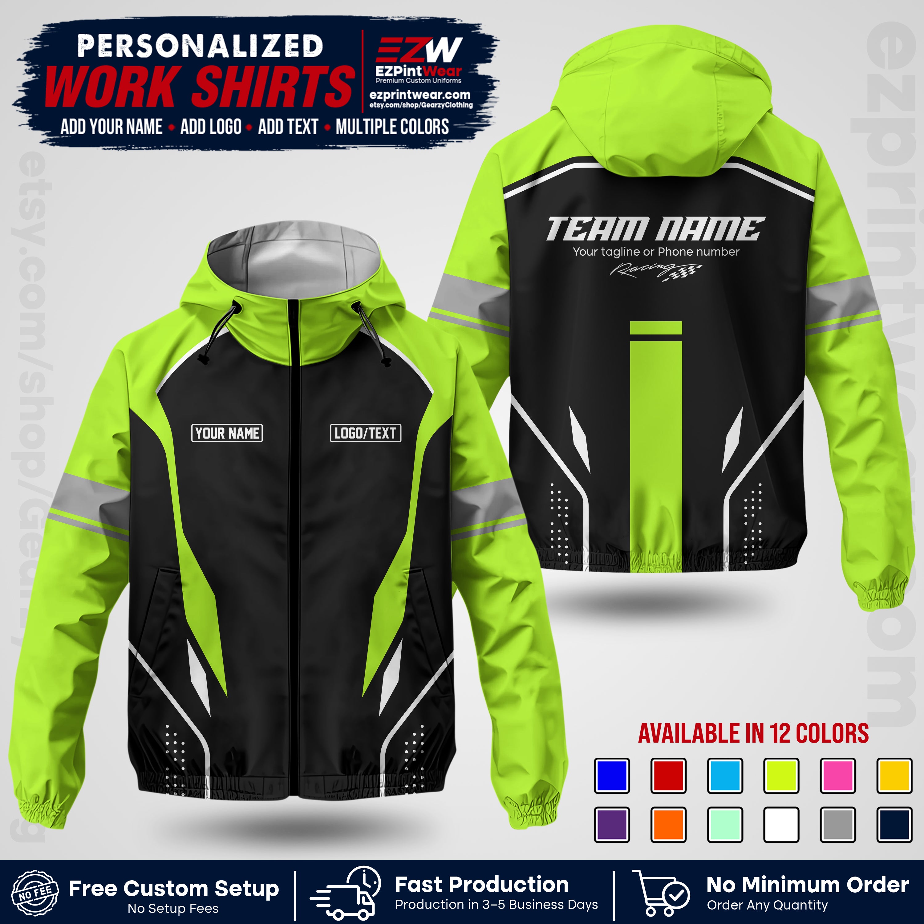 Custom Racing Windbreaker Jacket with Name, Logo & Text | Race Team Uniform | Motorsport Apparel RCJK06