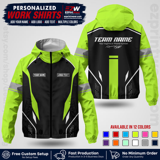 Custom Racing Windbreaker Jacket with Name, Logo & Text | Race Team Uniform | Motorsport Apparel RCJK06