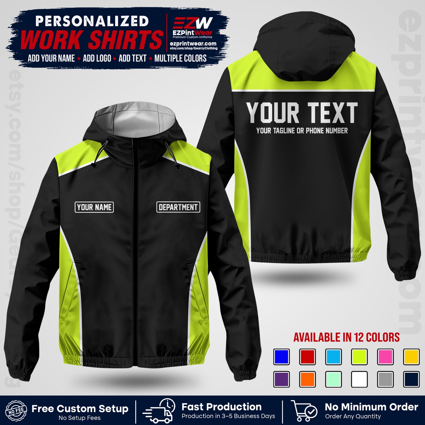 Custom Windbreaker Jacket with Name, Logo & Text, All Over Print Company Workwear, Employee Uniform WBJK12