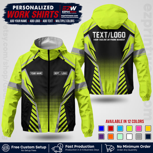 Custom Windbreaker Jacket with Name, Logo & Text, All Over Print Company Workwear, Employee Uniform WBJK14