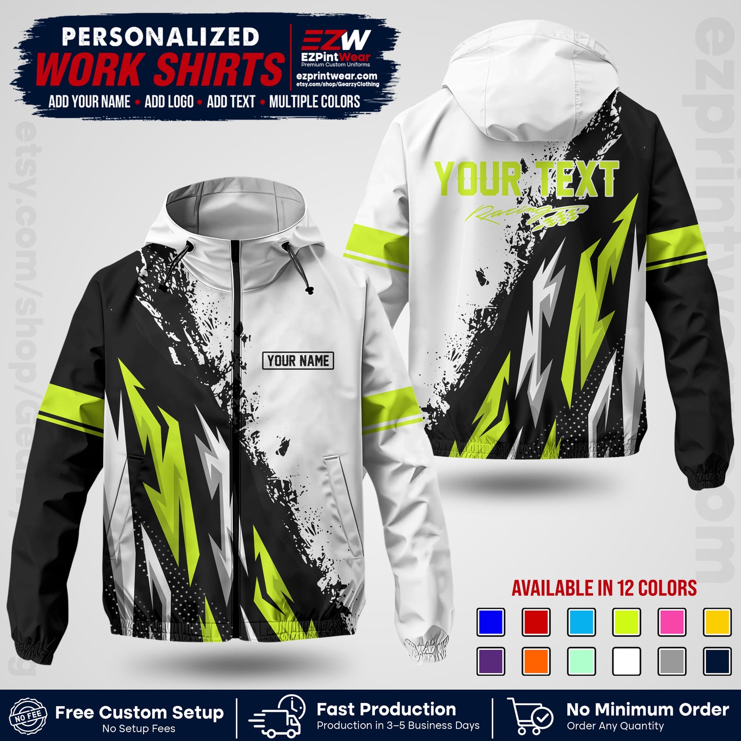 Custom Racing Windbreaker Jacket with Name, Logo & Text | Race Team Uniform | Motorsport Apparel RCJK08