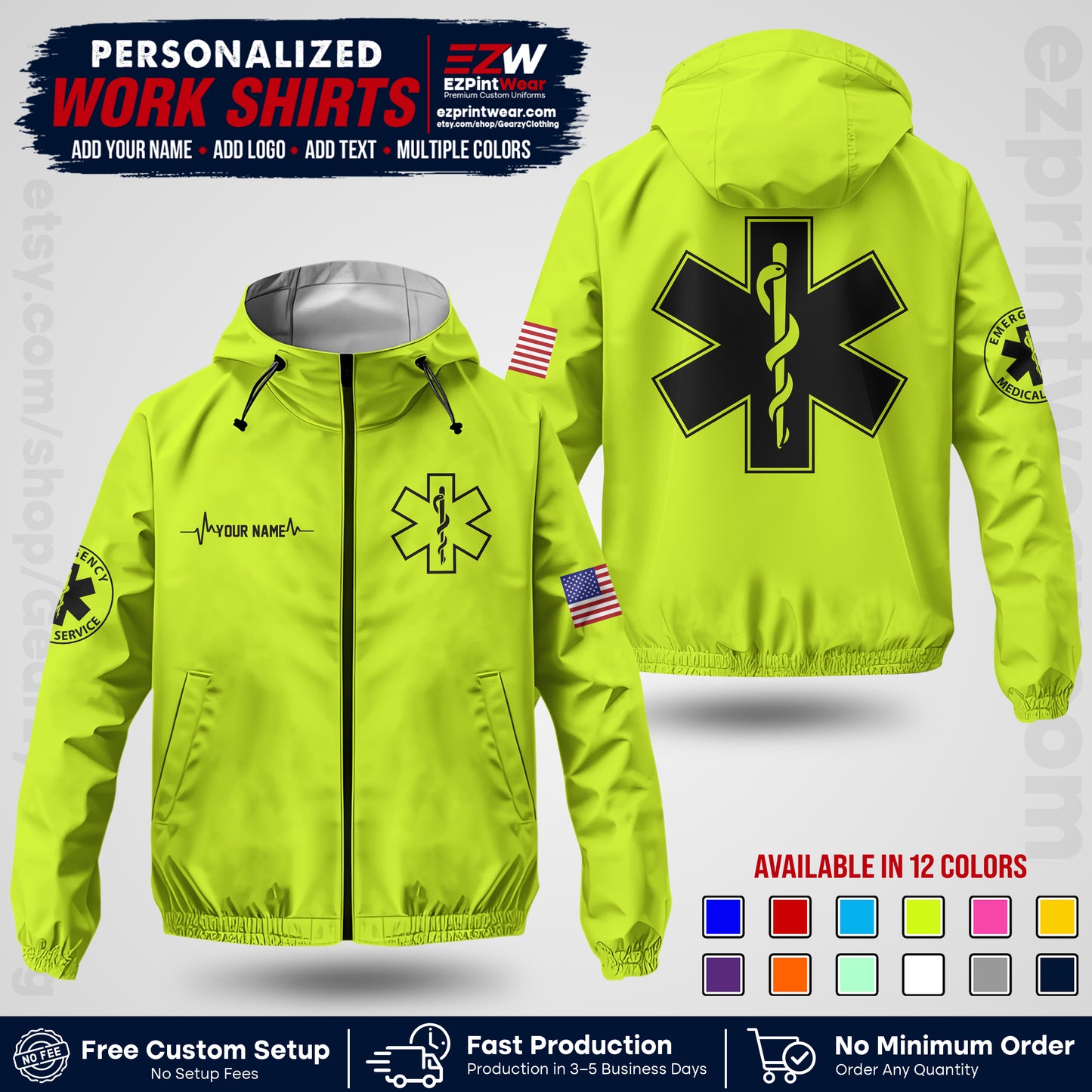 Custom EMS Windbreaker Jacket with Name, Logo & Text | EMS Team Uniform | EMS Apparel EMSJK 04