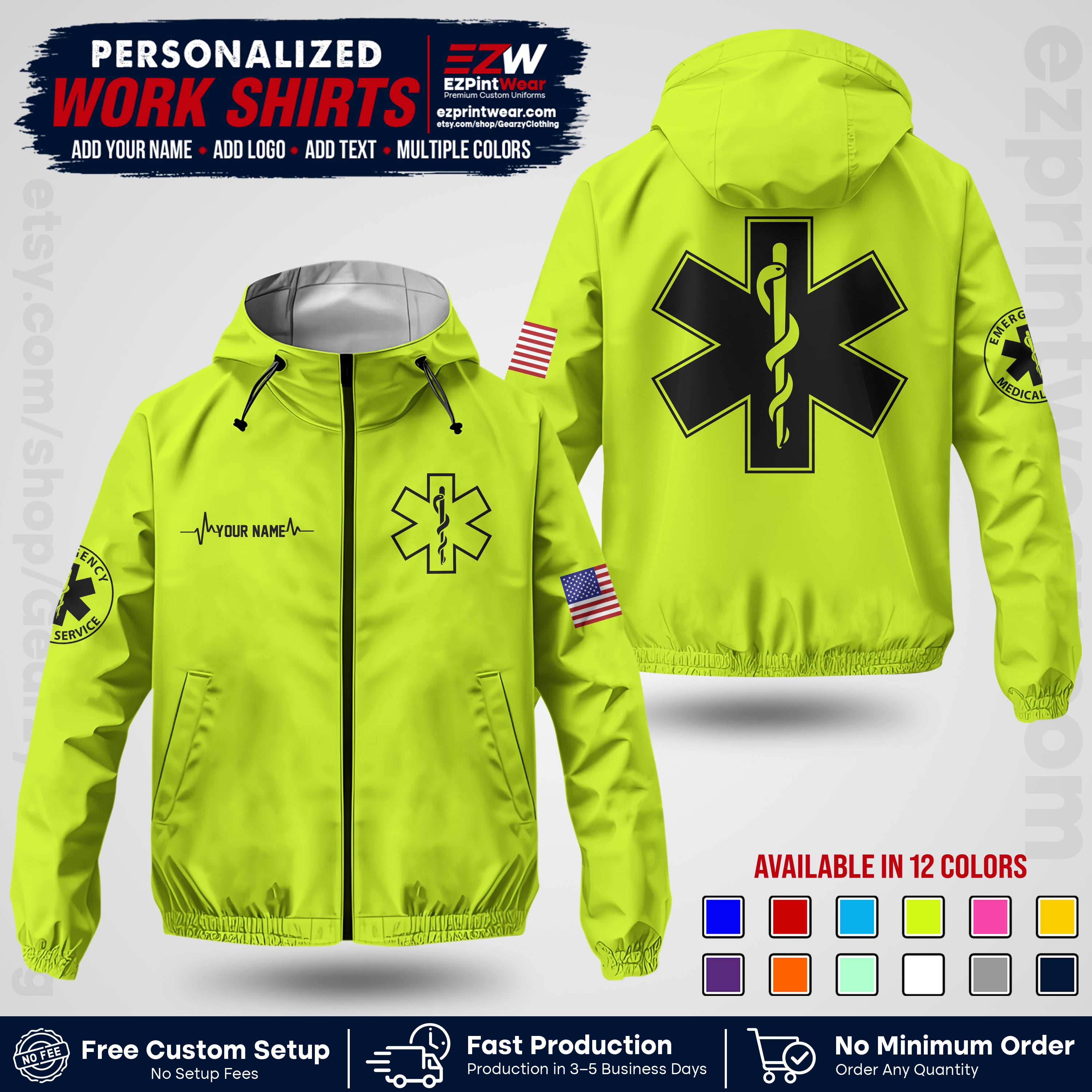 Custom EMS Windbreaker Jacket with Name, Logo & Text | EMS Team Uniform | EMS Apparel EMSJK 04