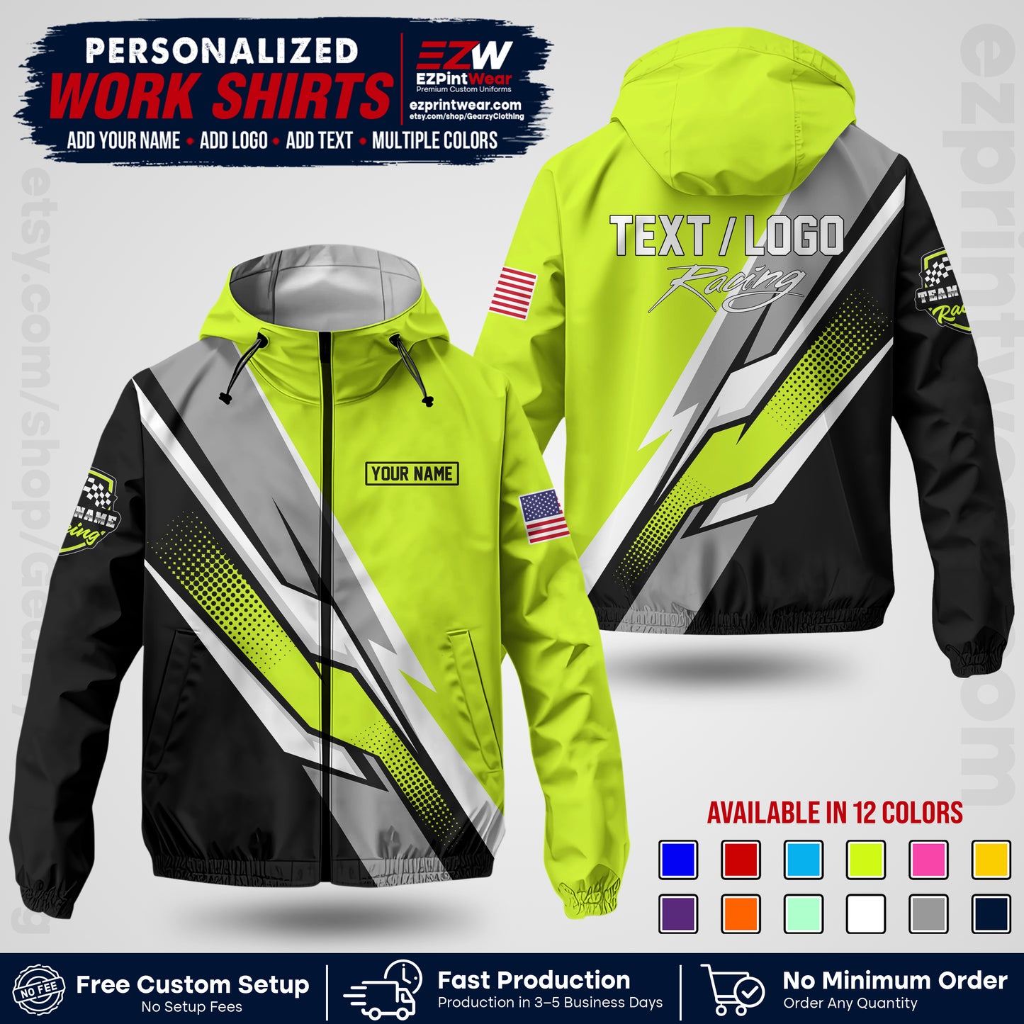 Custom Racing Windbreaker Jacket with Name, Logo & Text | Race Team Uniform | Motorsport Apparel RCJK01