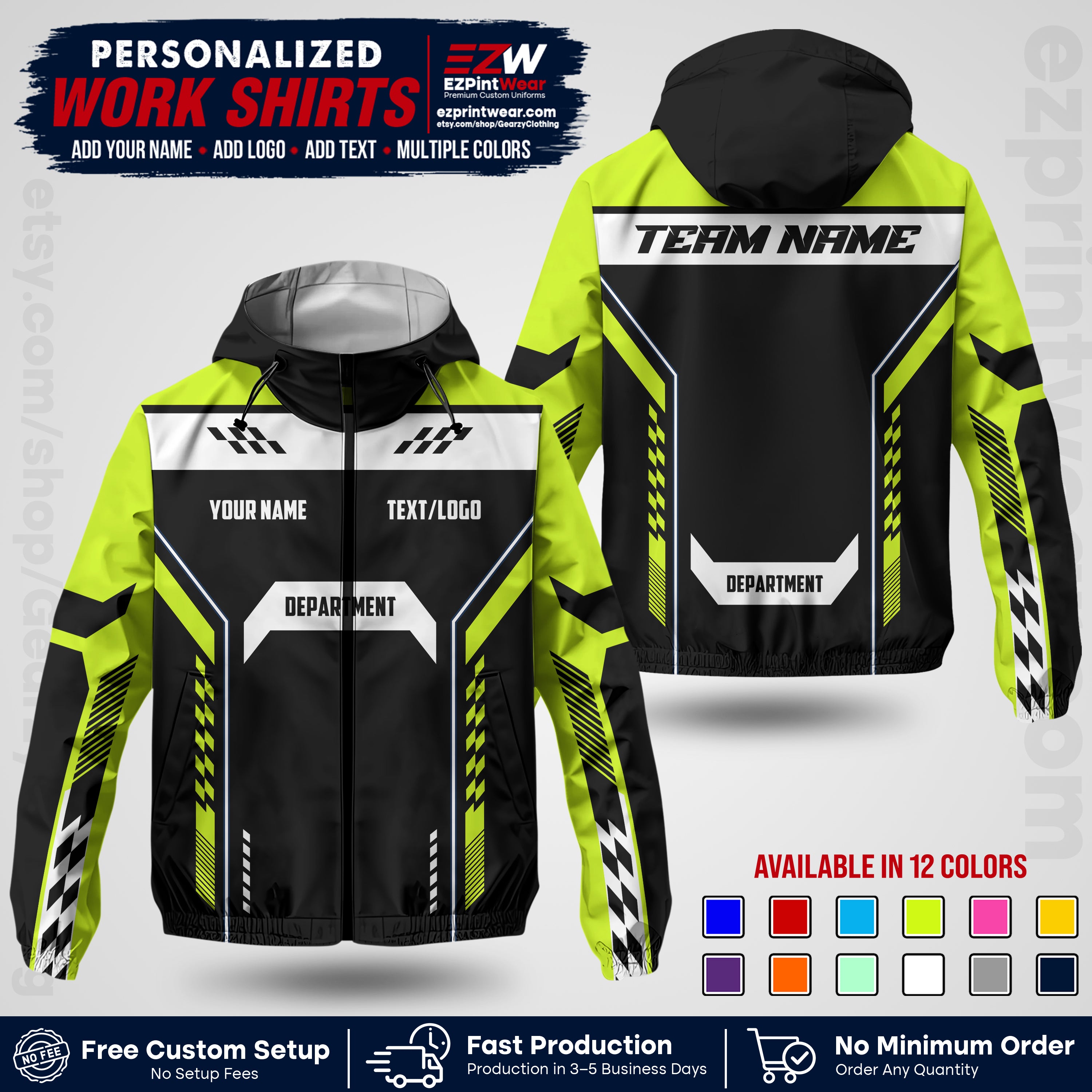 Custom Windbreaker Jacket with Name, Logo & Text, All Over Print Company Workwear, Employee Uniform WBJK18