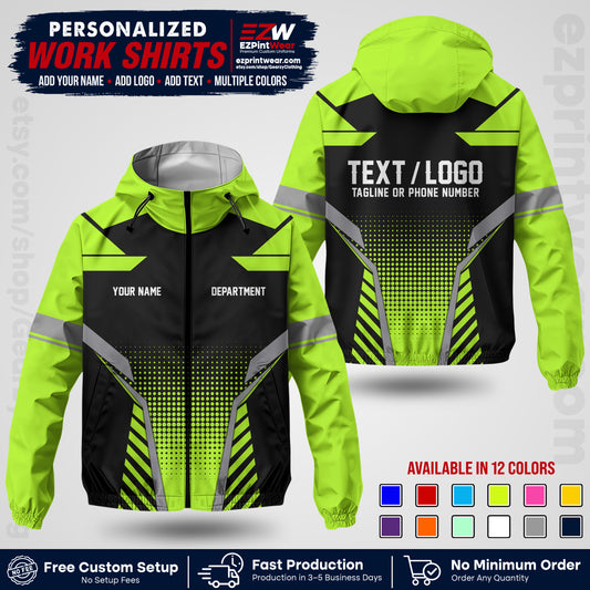 Custom Windbreaker Jacket with Name, Logo & Text, All Over Print Company Workwear, Employee Uniform WBJK01