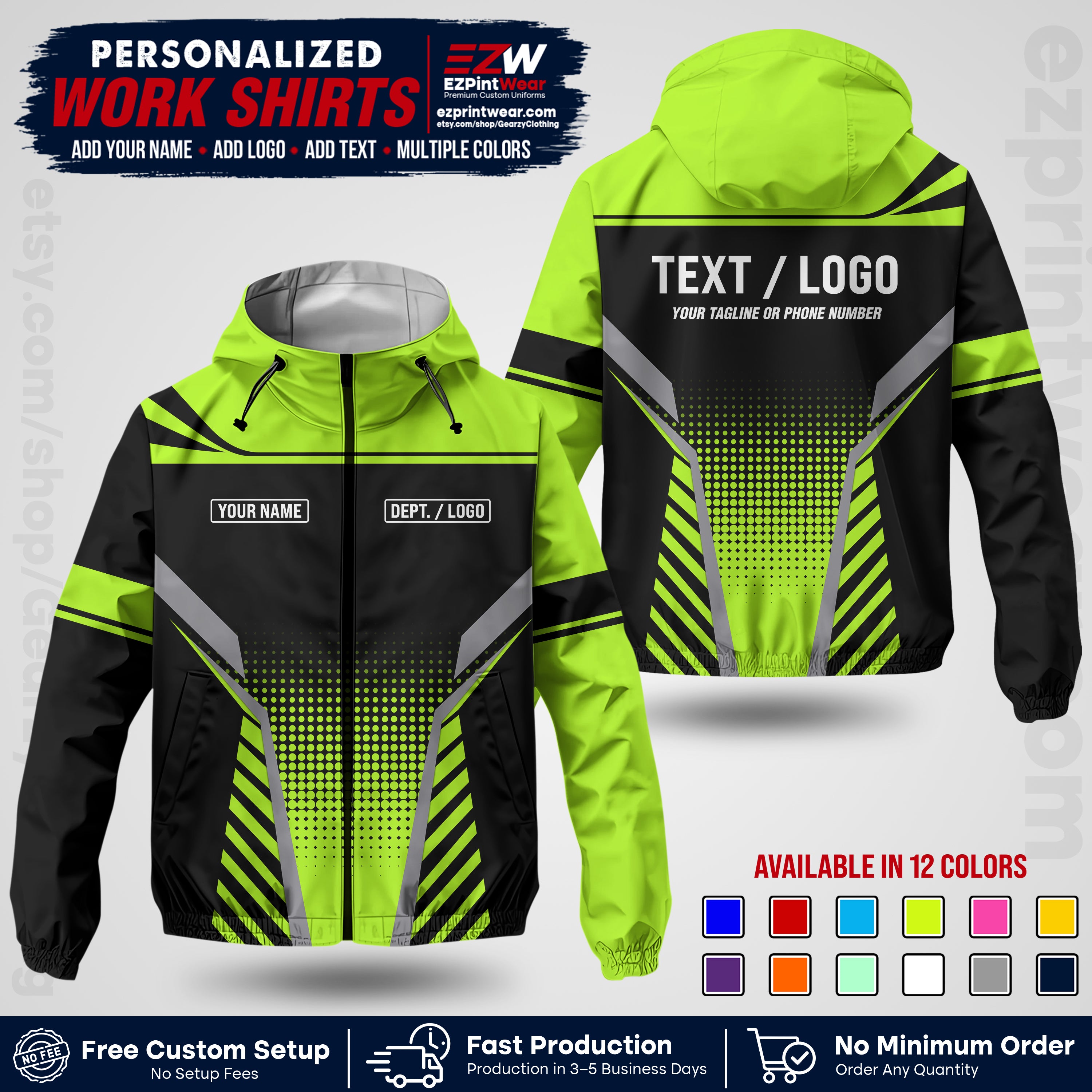 Custom Windbreaker Jacket with Name, Logo & Text, All Over Print Company Workwear, Employee Uniform WBJK08