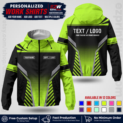 Custom Windbreaker Jacket with Name, Logo & Text, All Over Print Company Workwear, Employee Uniform WBJK08
