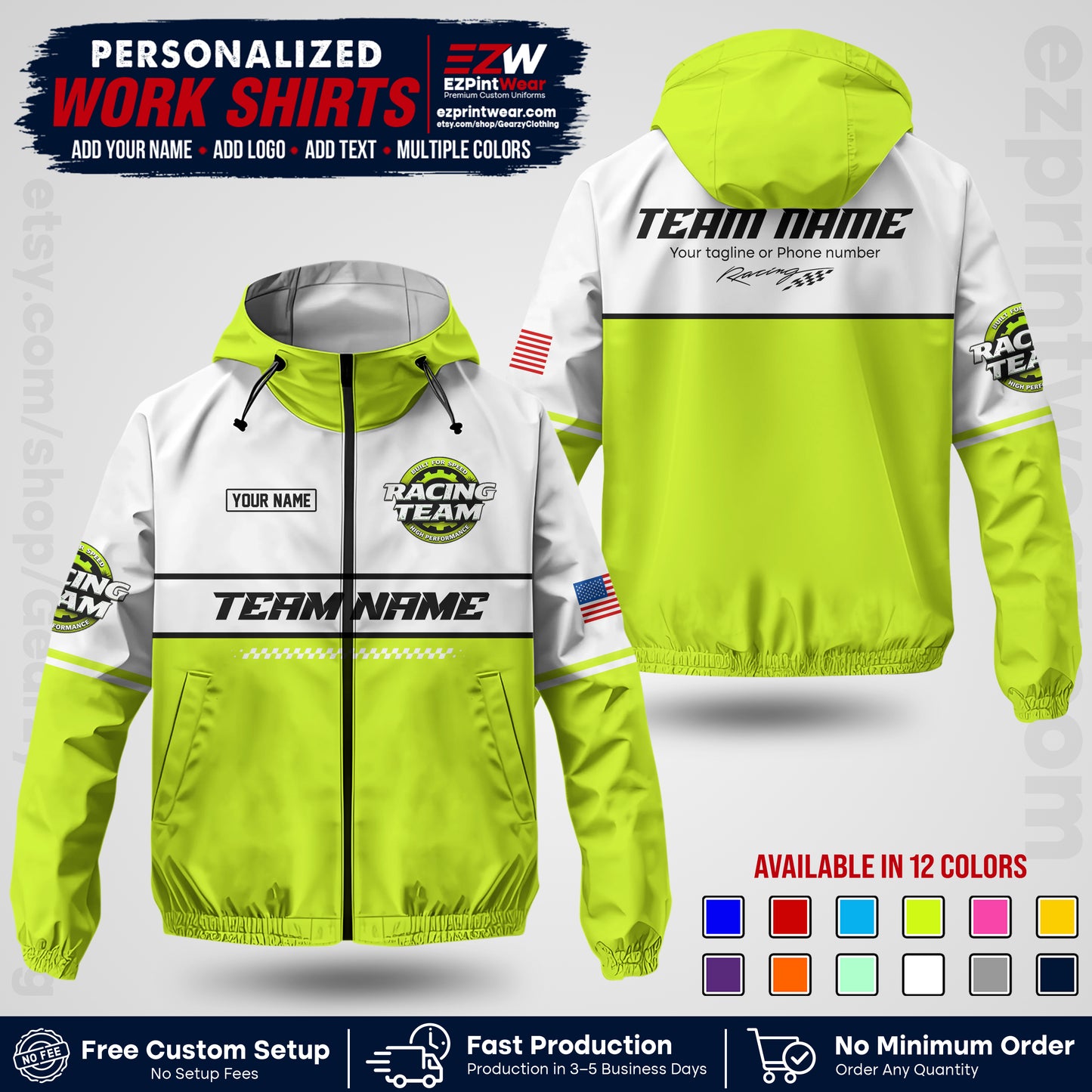 Custom Racing Windbreaker Jacket with Name, Logo & Text | Race Team Uniform | Motorsport Apparel RCJK12