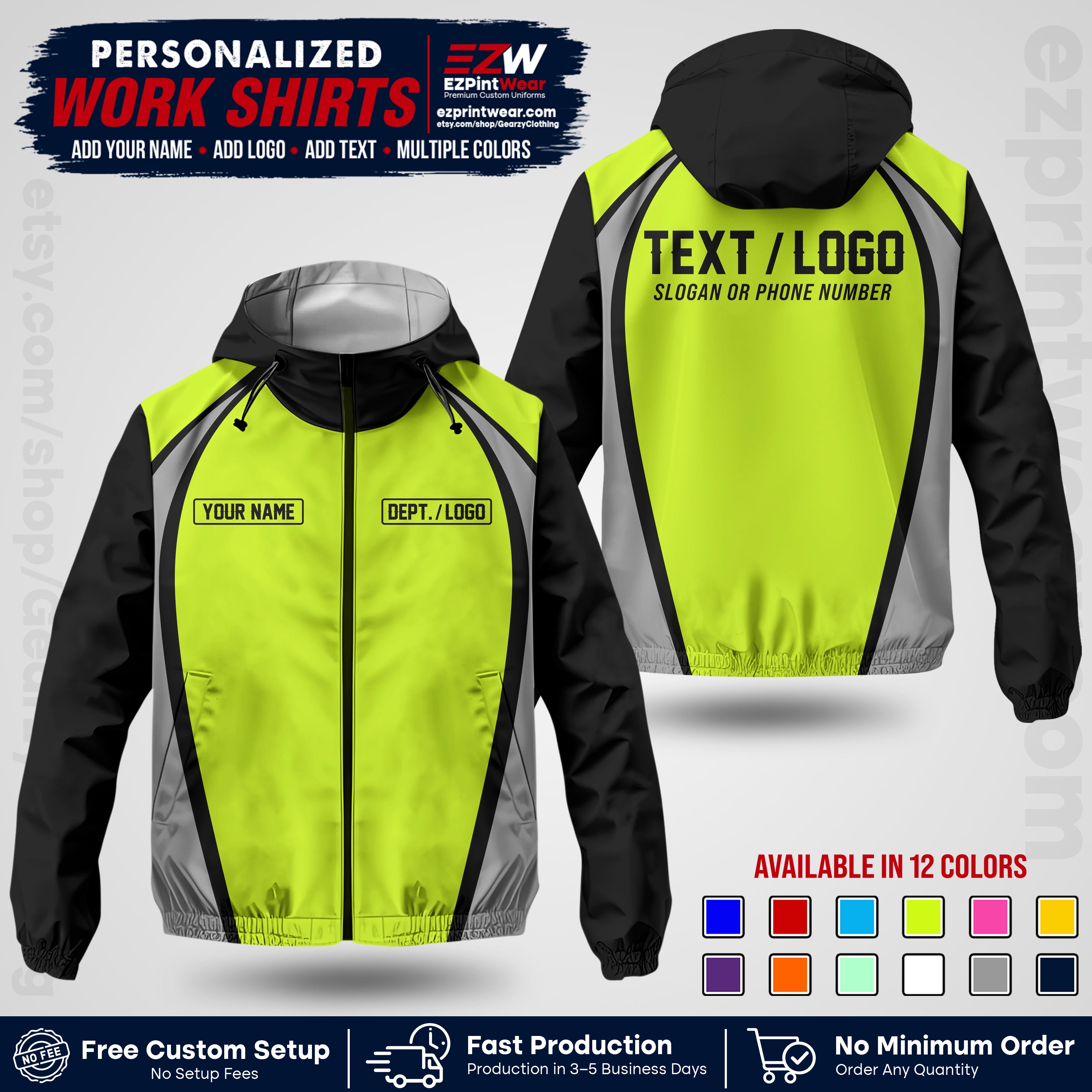 Custom Windbreaker Jacket with Name, Logo & Text, All Over Print Company Workwear, Employee Uniform WBJK19 (Copy)