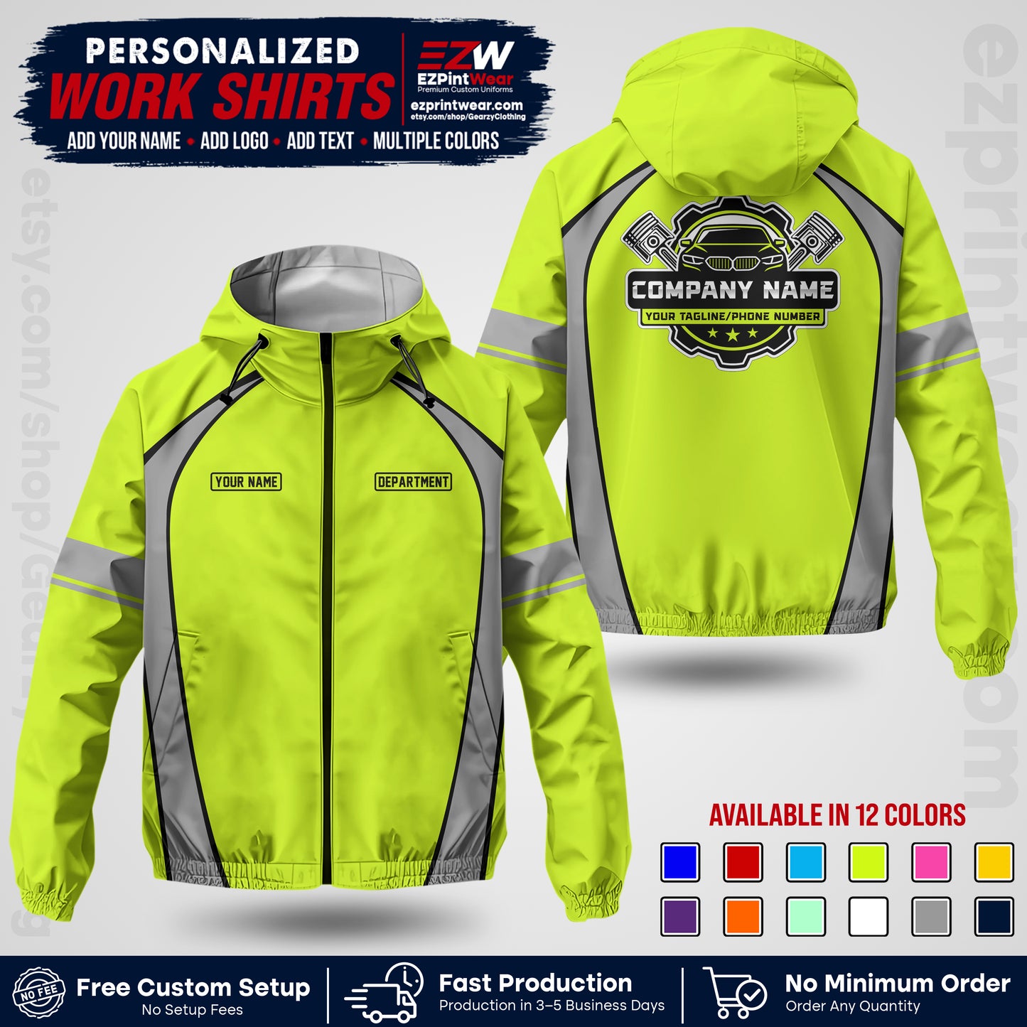 Custom Mechanic Work Shirt with Name, Logo & Text | Auto Shop Uniform | Company Workwear | Employee Uniform MCNJK09