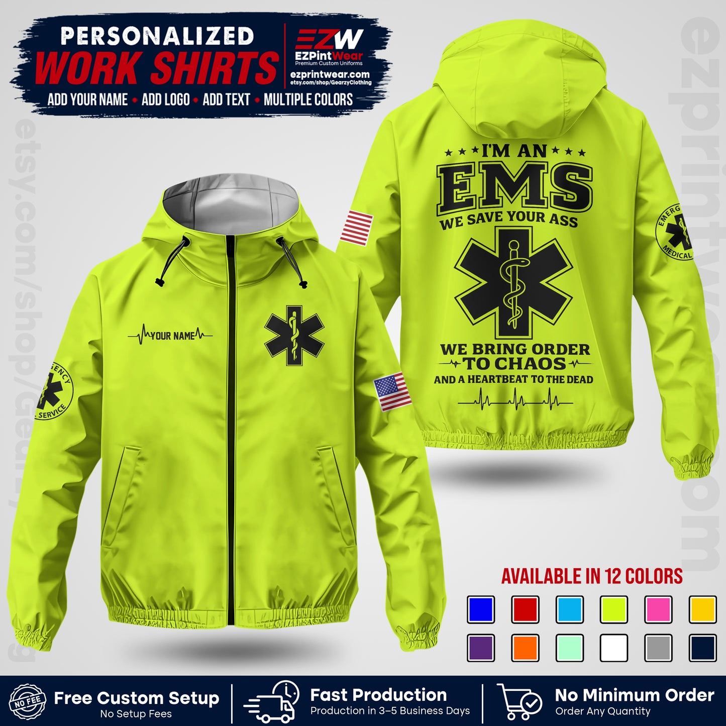 Custom EMS Windbreaker Jacket with Name, Logo & Text | EMS Team Uniform | EMS Apparel EMSJK 05