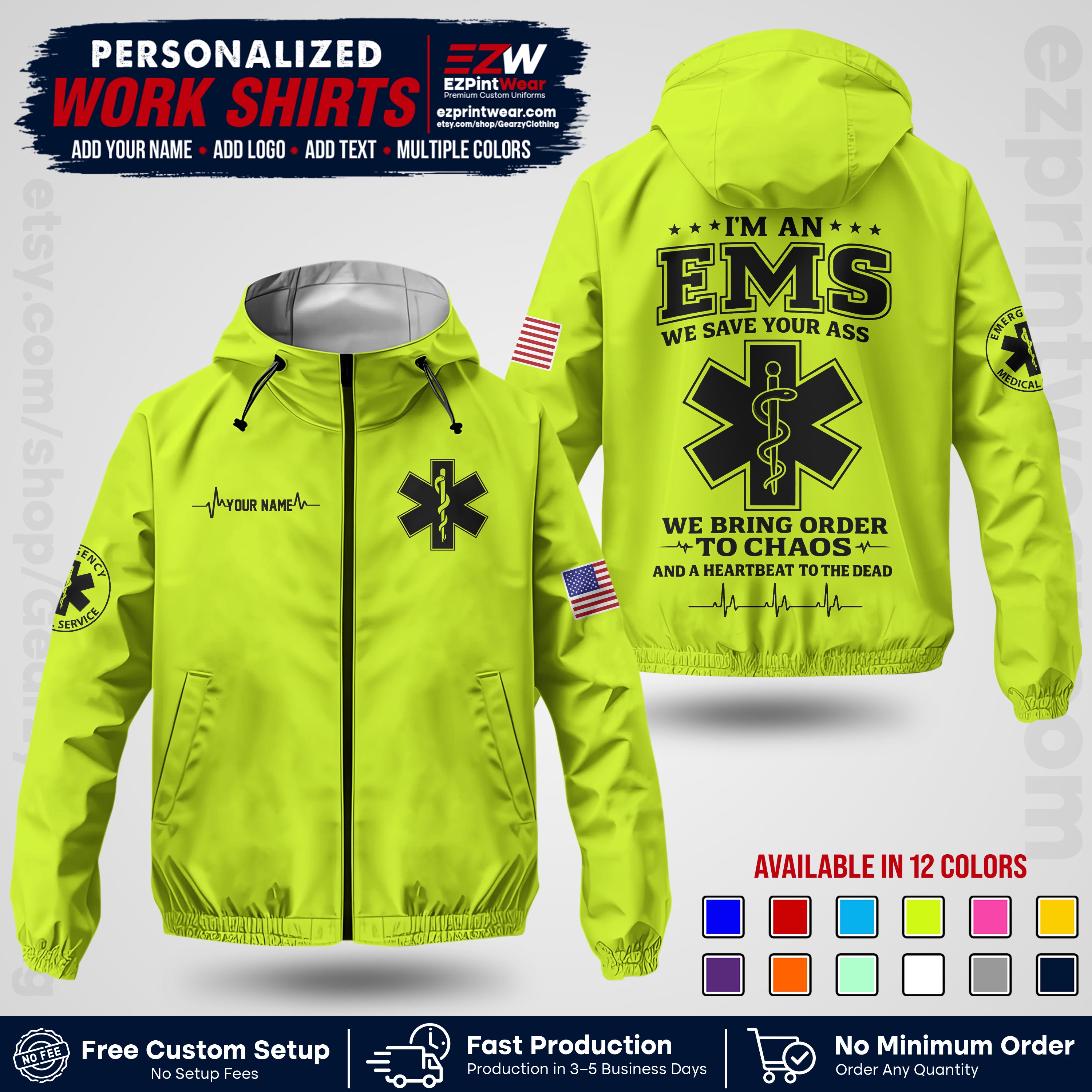 Custom EMS Windbreaker Jacket with Name, Logo & Text | EMS Team Uniform | EMS Apparel EMSJK 05