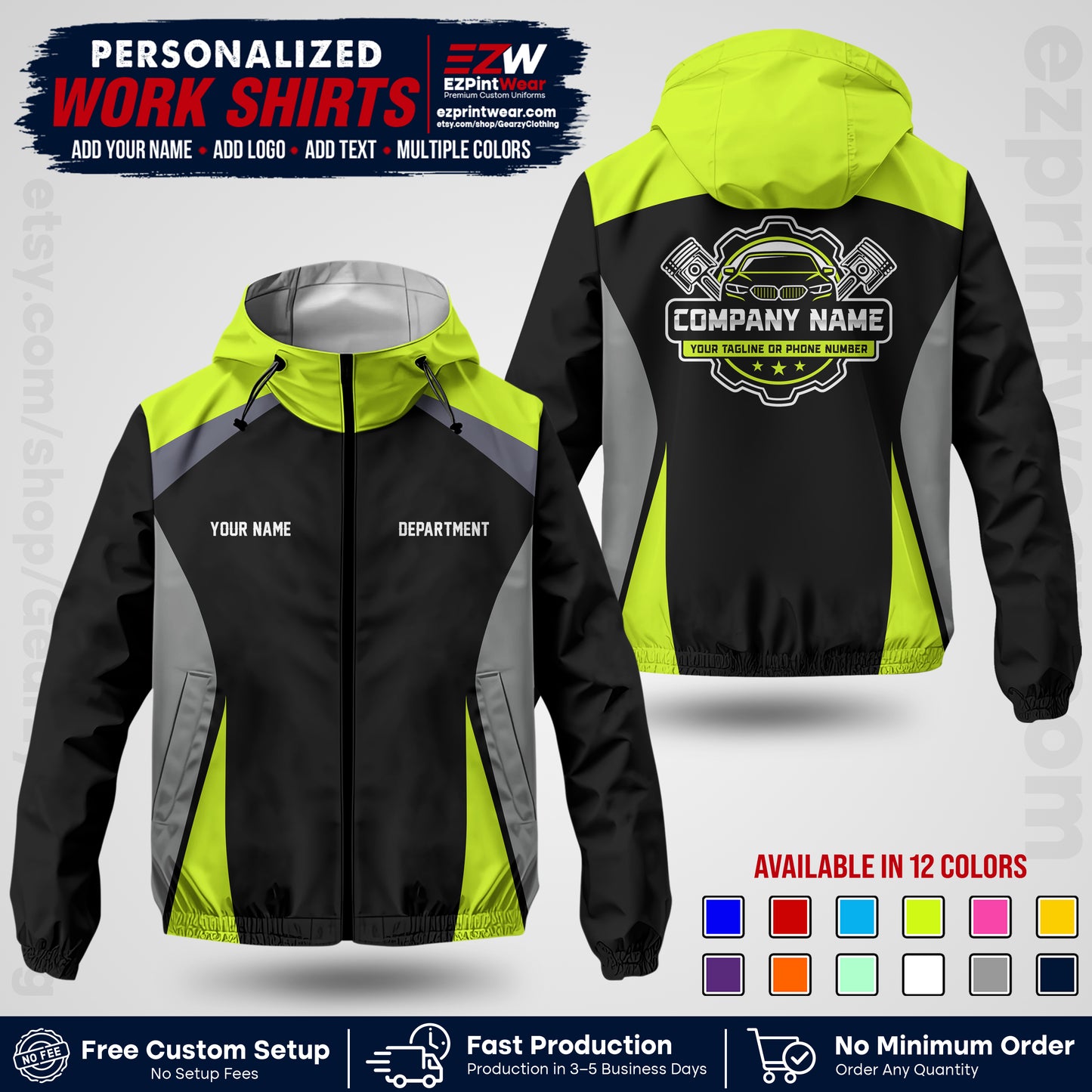 Custom Mechanic Work Shirt with Name, Logo & Text | Auto Shop Uniform | Company Workwear | Employee Uniform MCNJK08