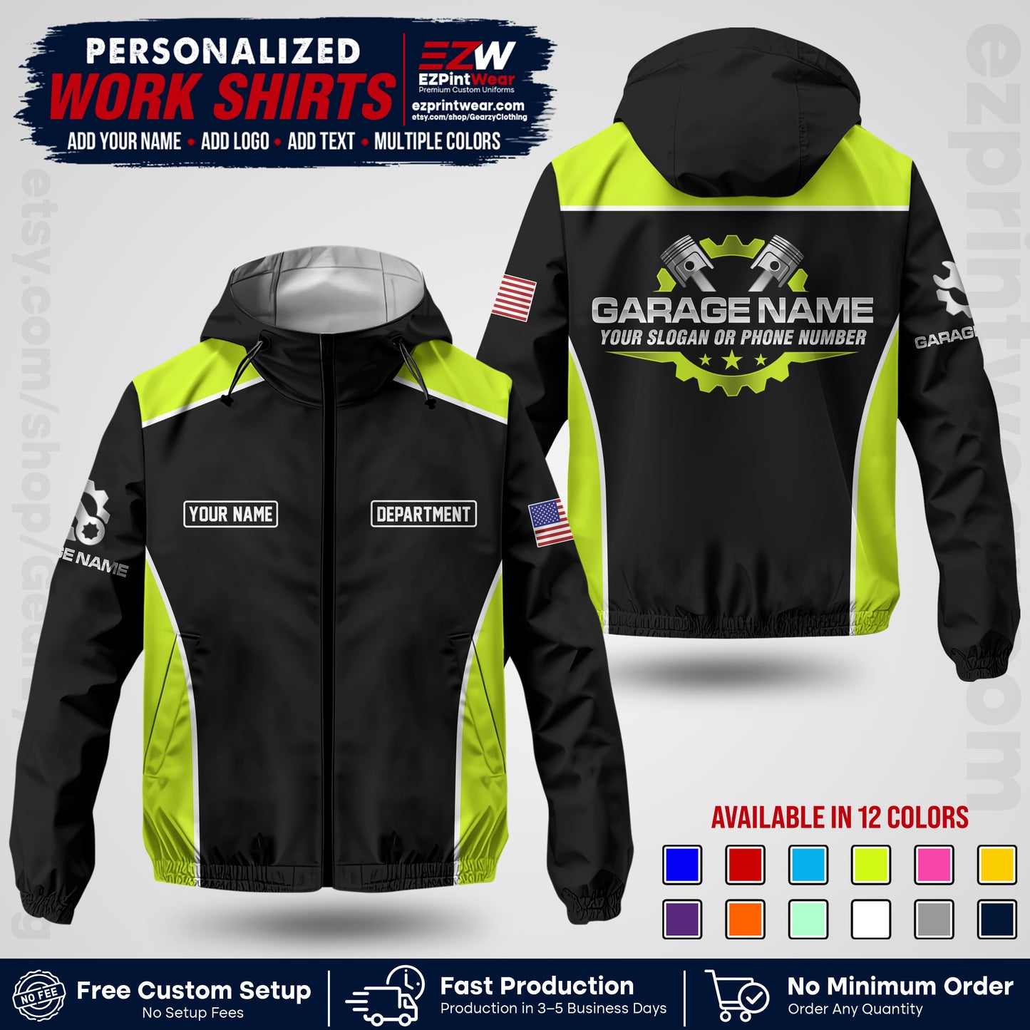 Custom Mechanic Work Shirt with Name, Logo & Text | Auto Shop Uniform | Company Workwear | Employee Uniform MCNJK07