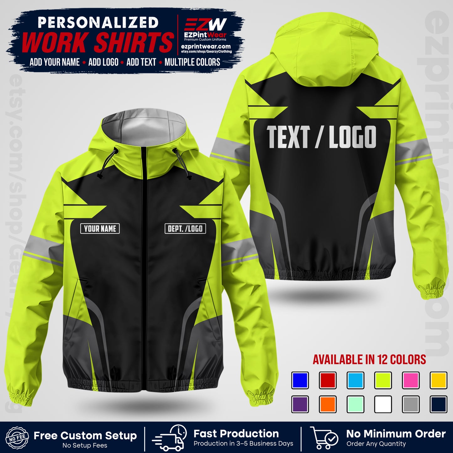 Custom Windbreaker Jacket with Name, Logo & Text, All Over Print Company Workwear, Employee Uniform WBJK02