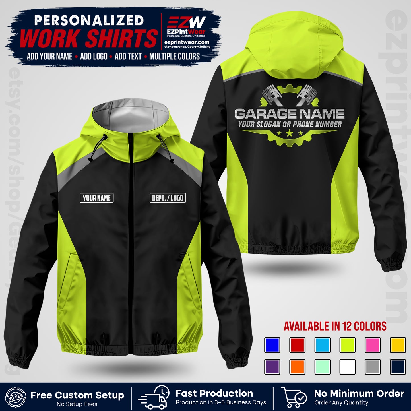 Custom Mechanic Work Shirt with Name, Logo & Text | Auto Shop Uniform | Company Workwear | Employee Uniform MCNJK06