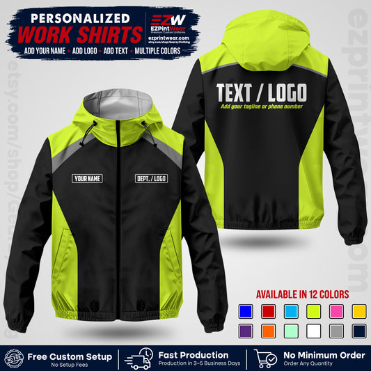 Custom Windbreaker Jacket with Name, Logo & Text, All Over Print Company Workwear, Employee Uniform WBJK05