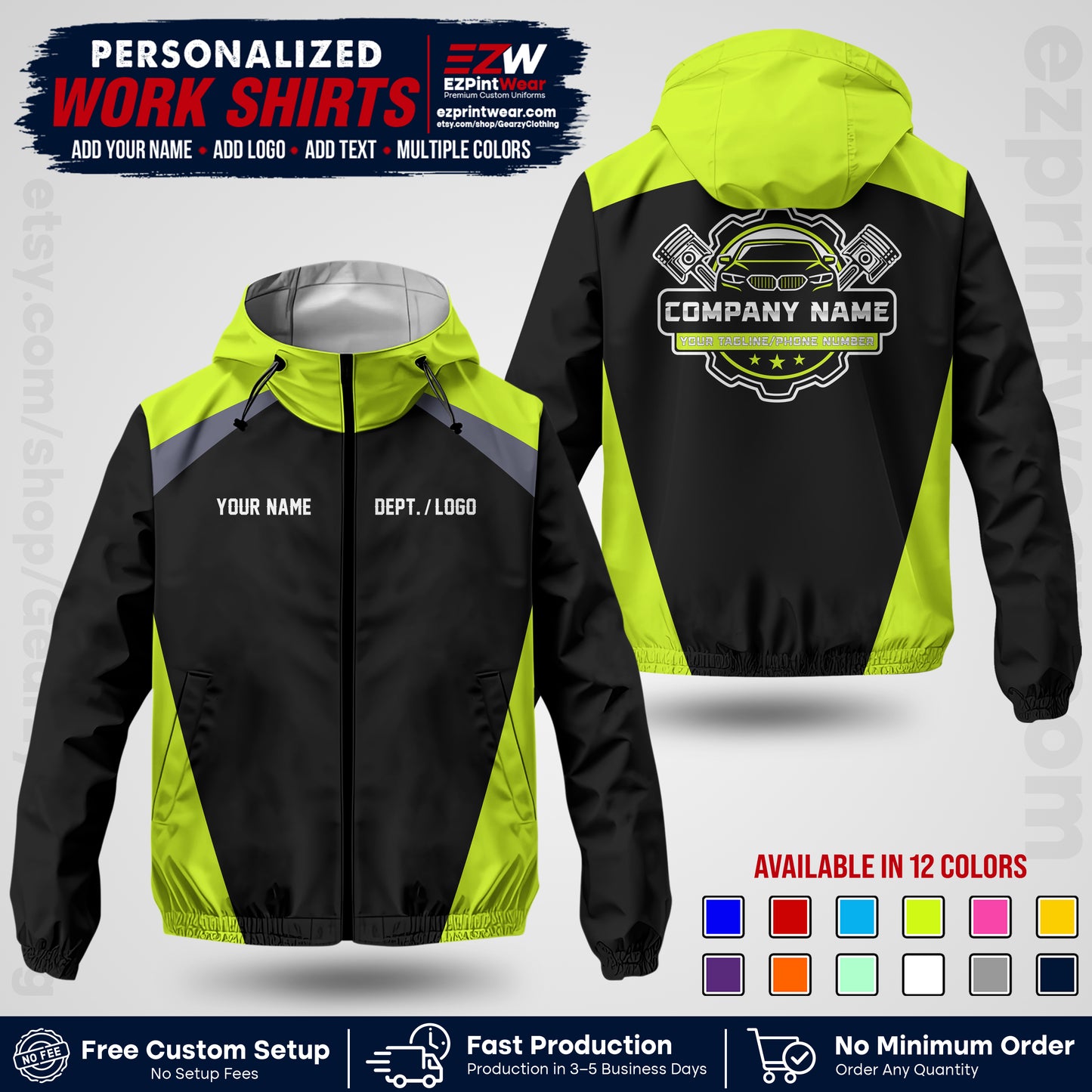 Custom Mechanic Work Shirt with Name, Logo & Text | Auto Shop Uniform | Company Workwear | Employee Uniform MCNJK03