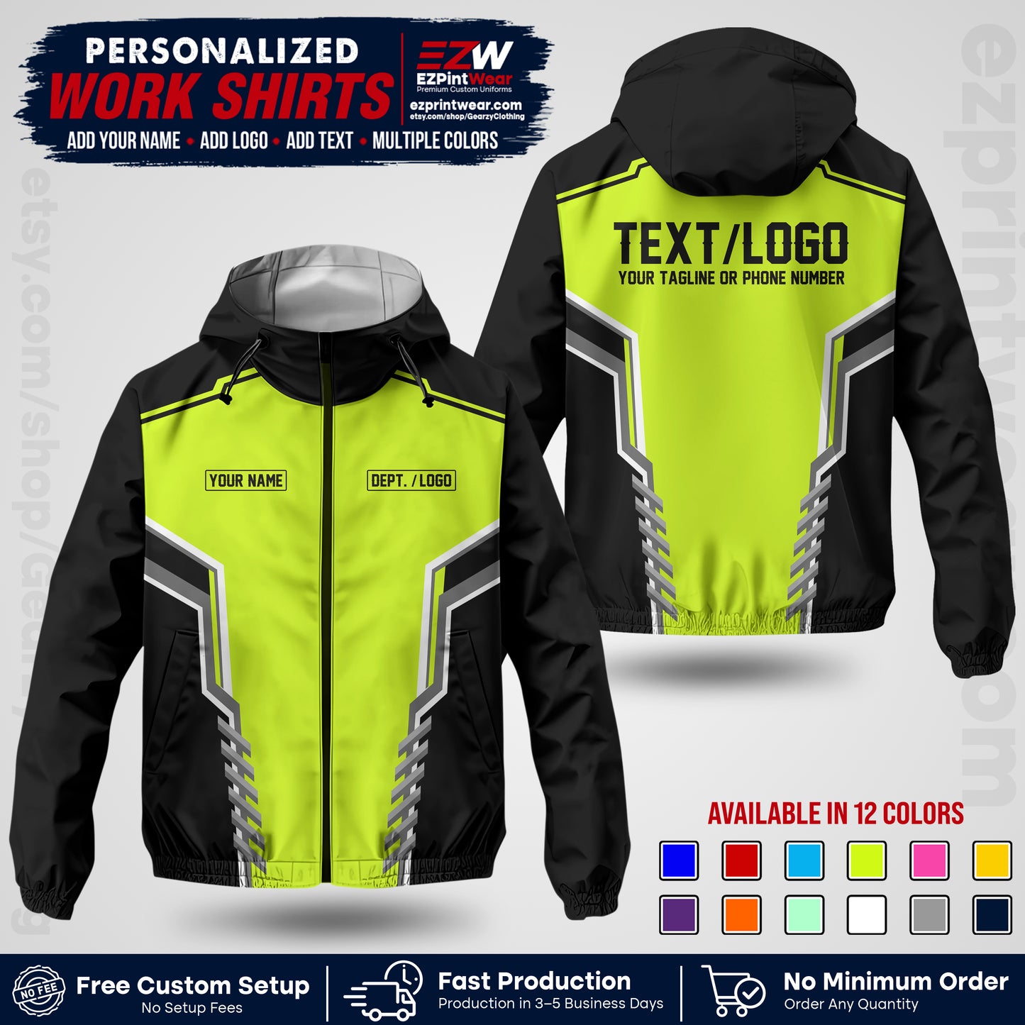 Custom Windbreaker Jacket with Name, Logo & Text, All Over Print Company Workwear, Employee Uniform WBJK15