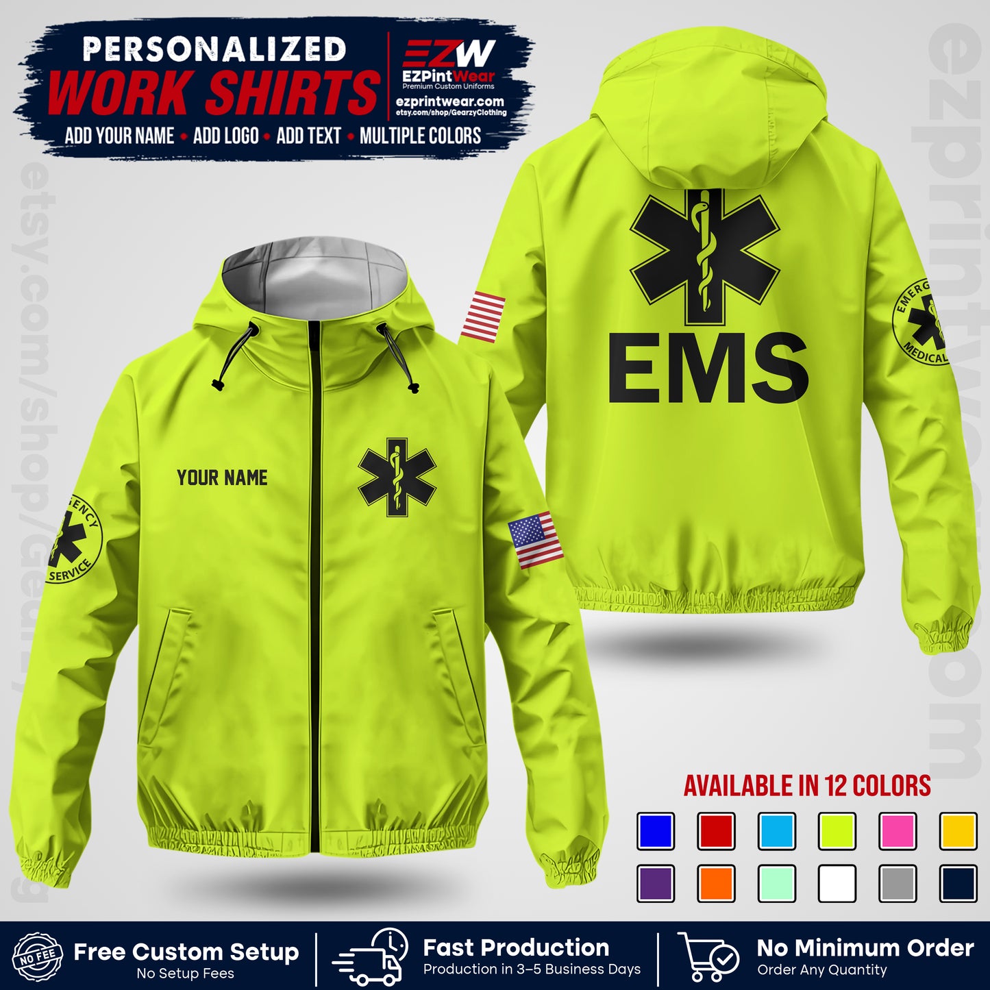 Custom EMS Windbreaker Jacket with Name, Logo & Text | EMS Team Uniform | EMS Apparel EMSJK 02