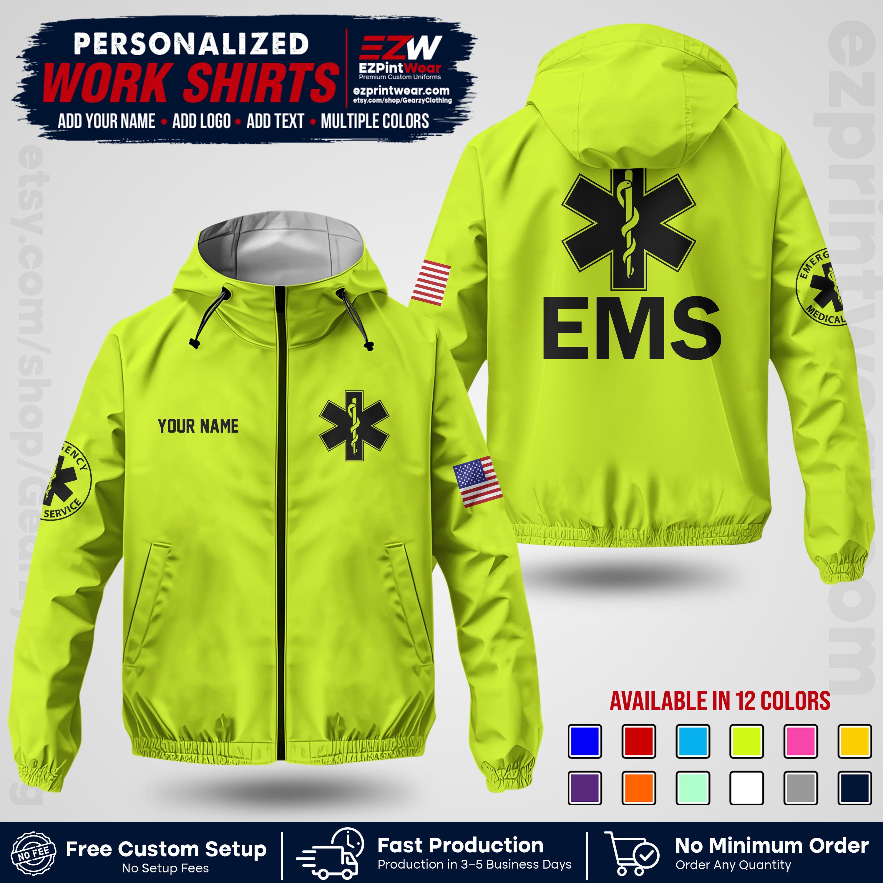 Custom EMS Windbreaker Jacket with Name, Logo & Text | EMS Team Uniform | EMS Apparel EMSJK 02