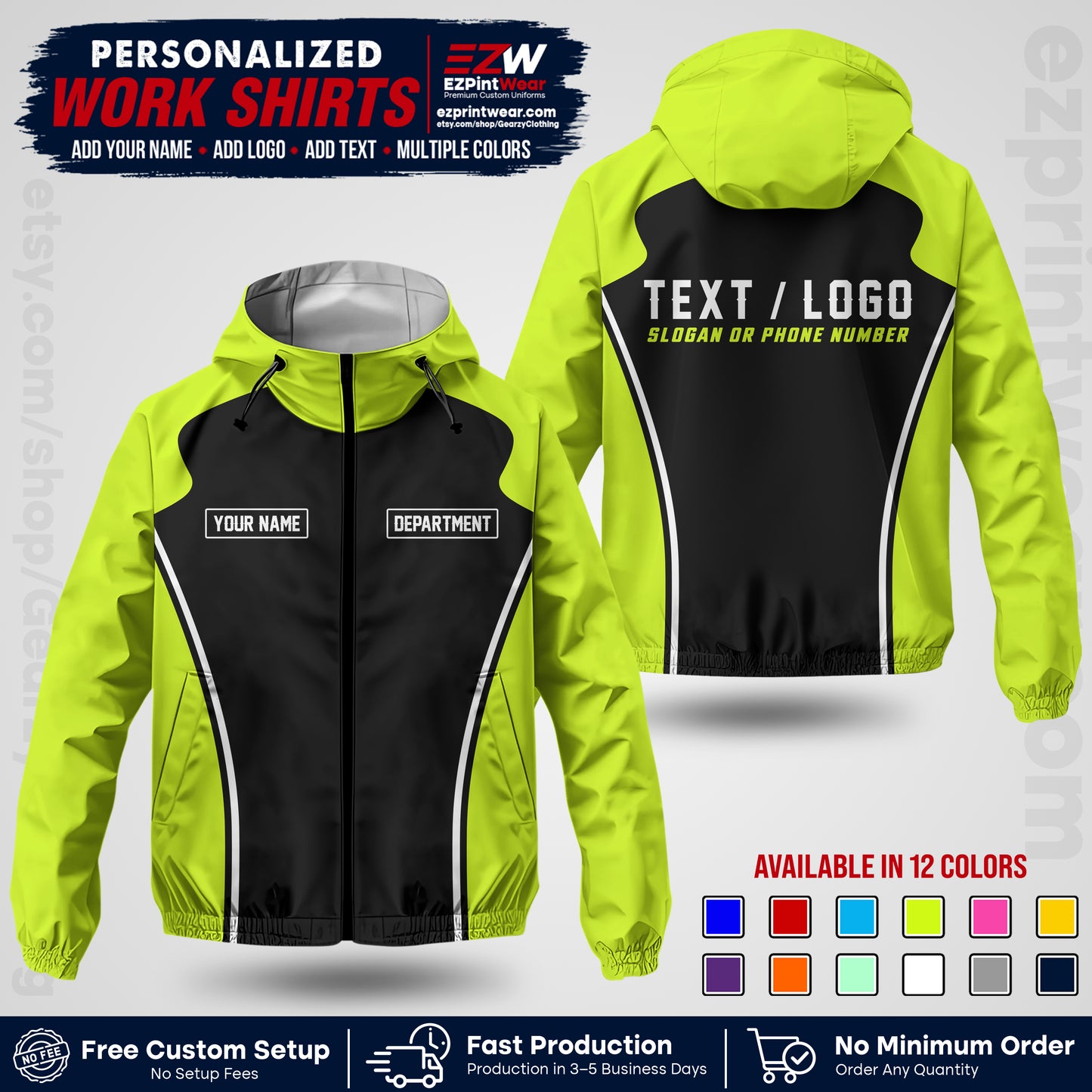 Custom Windbreaker Jacket with Name, Logo & Text, All Over Print Company Workwear, Employee Uniform WBJK16