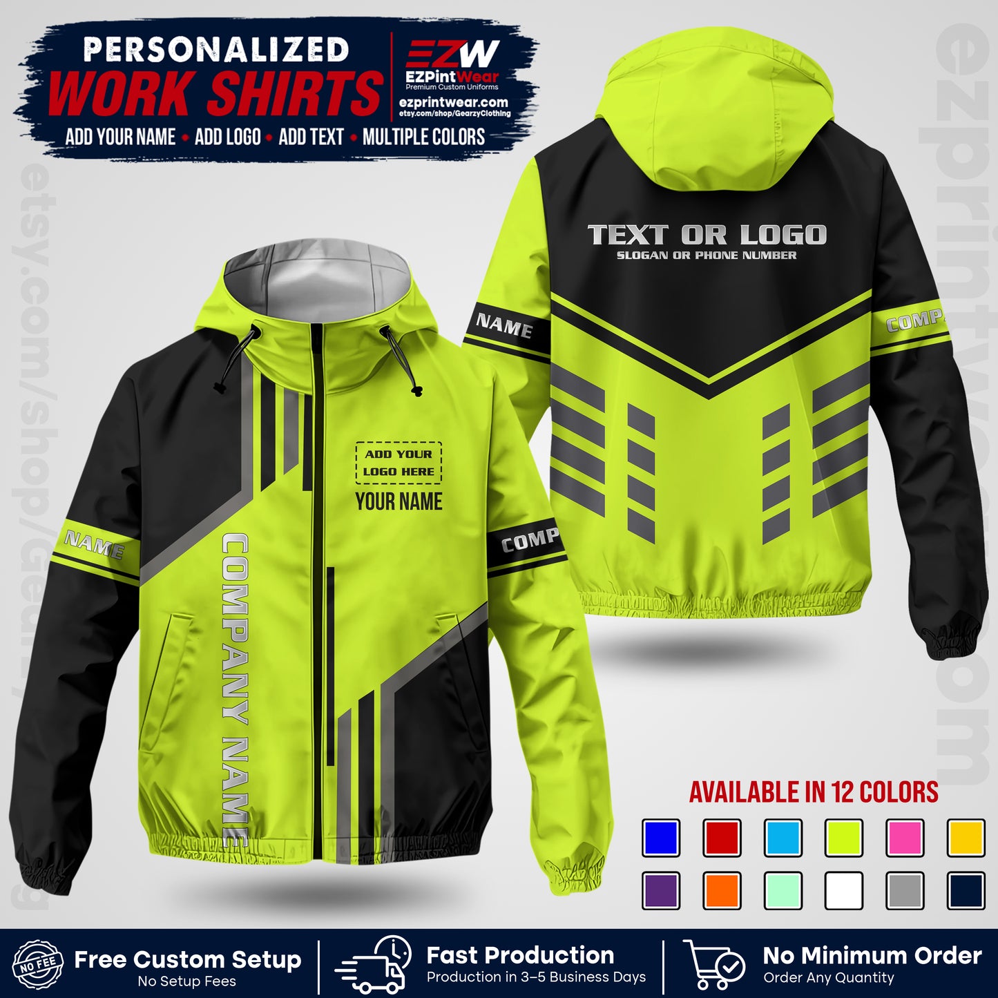Custom Windbreaker Jacket with Name, Logo & Text, All Over Print Company Workwear, Employee Uniform WBJK10