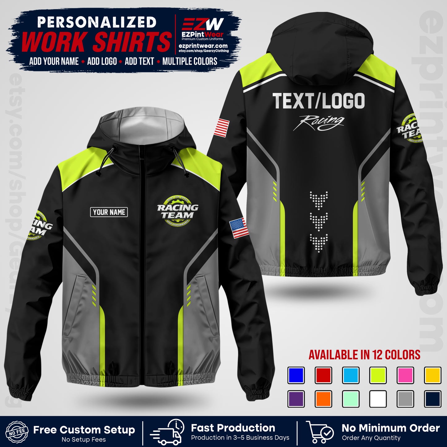 Custom Racing Windbreaker Jacket with Name, Logo & Text | Race Team Uniform | Motorsport Apparel RCJK09