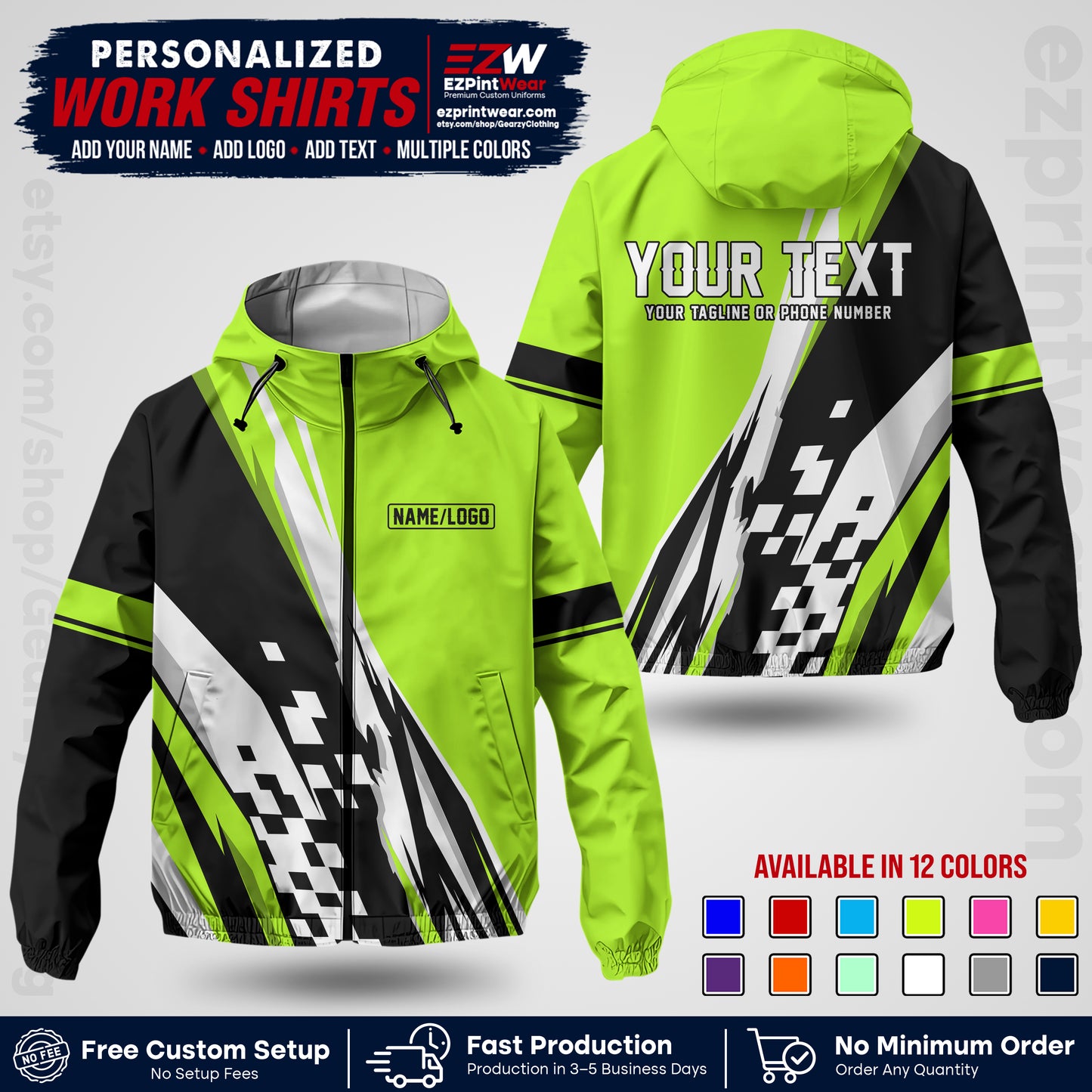 Custom Racing Windbreaker Jacket with Name, Logo & Text | Race Team Uniform | Motorsport Apparel RCJK04