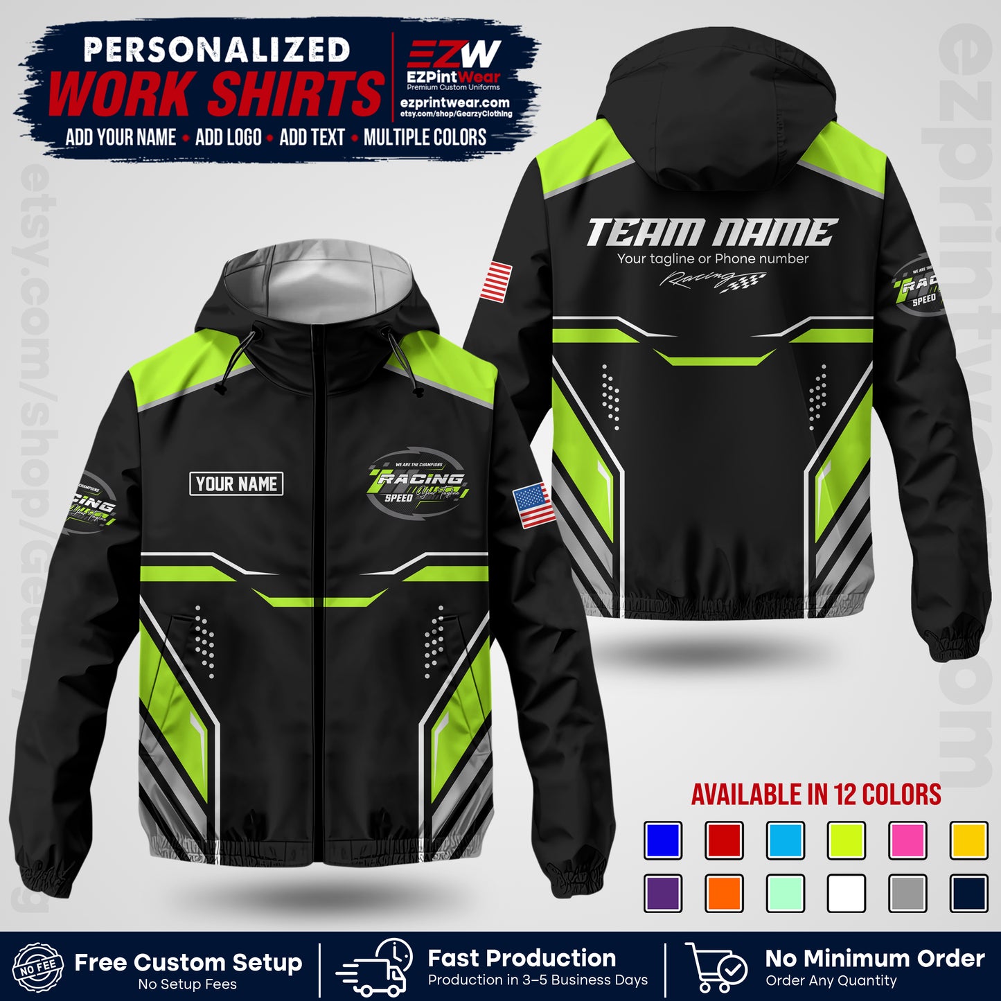 Custom Racing Windbreaker Jacket with Name, Logo & Text | Race Team Uniform | Motorsport Apparel RCJK10