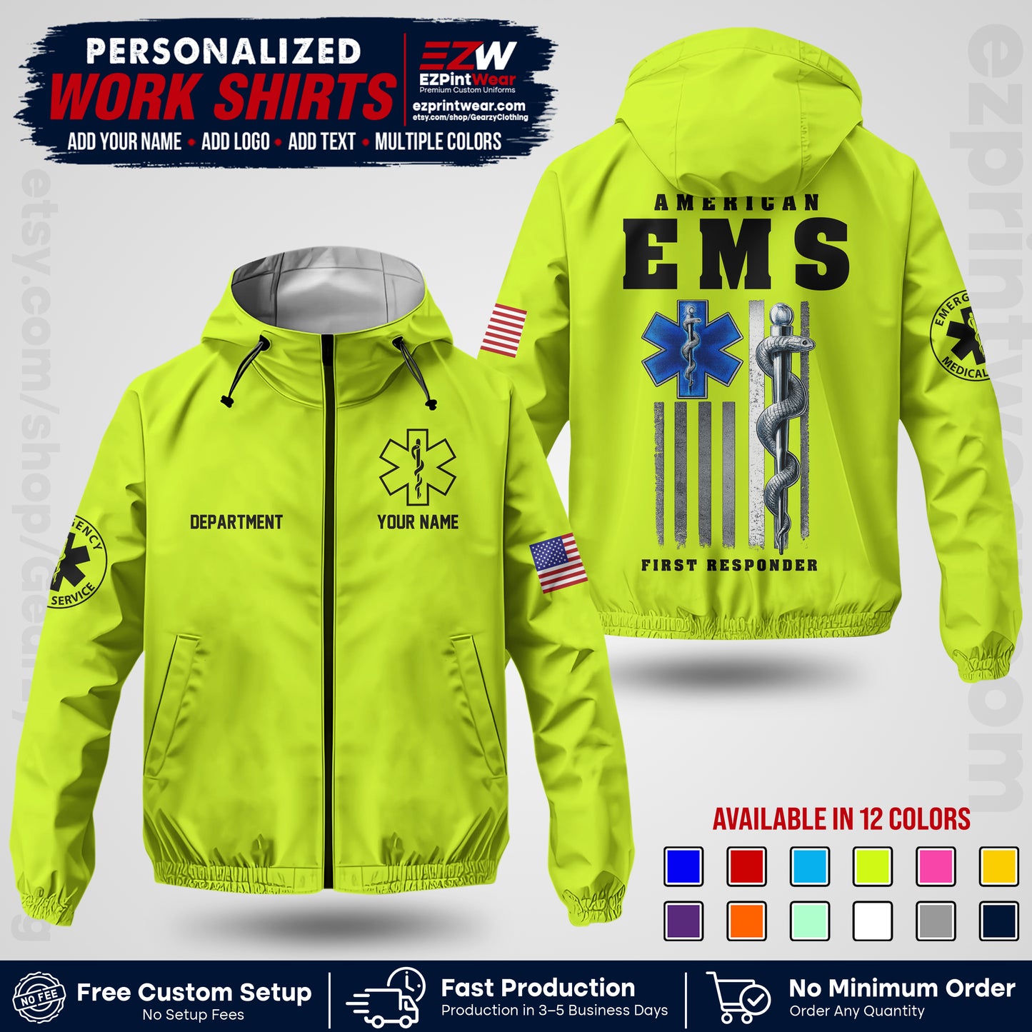 Custom EMS Windbreaker Jacket with Name, Logo & Text | EMS Team Uniform | EMS Apparel EMSJK 03