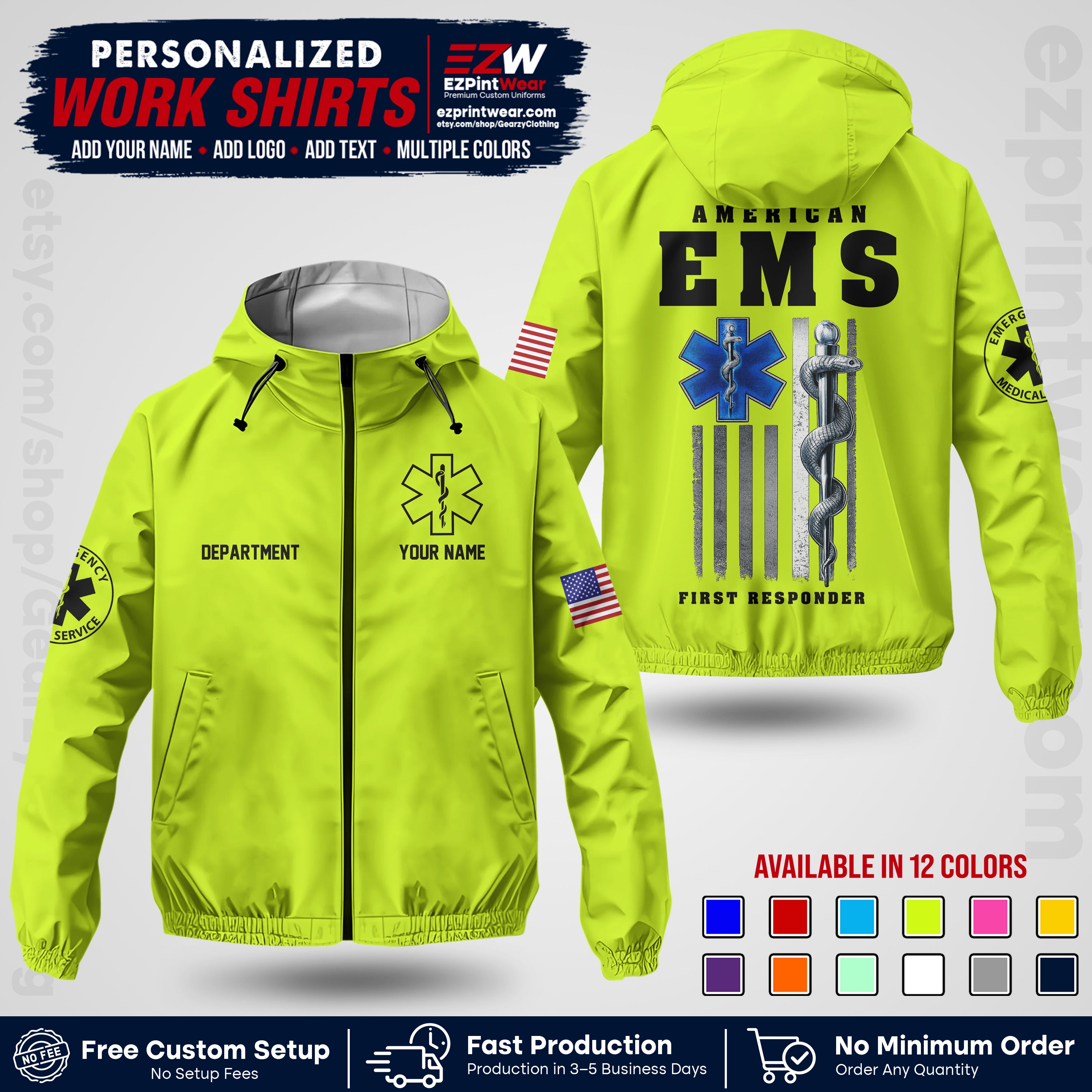 Custom EMS Windbreaker Jacket with Name, Logo & Text | EMS Team Uniform | EMS Apparel EMSJK 03