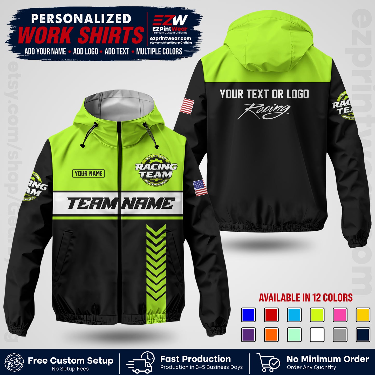 Custom Racing Windbreaker Jacket with Name, Logo & Text | Race Team Uniform | Motorsport Apparel RCJK02