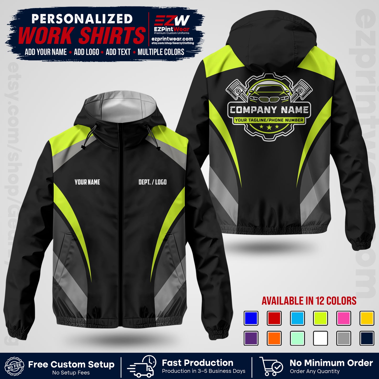 Custom Mechanic Work Shirt with Name, Logo & Text | Auto Shop Uniform | Company Workwear | Employee Uniform MCNJK05