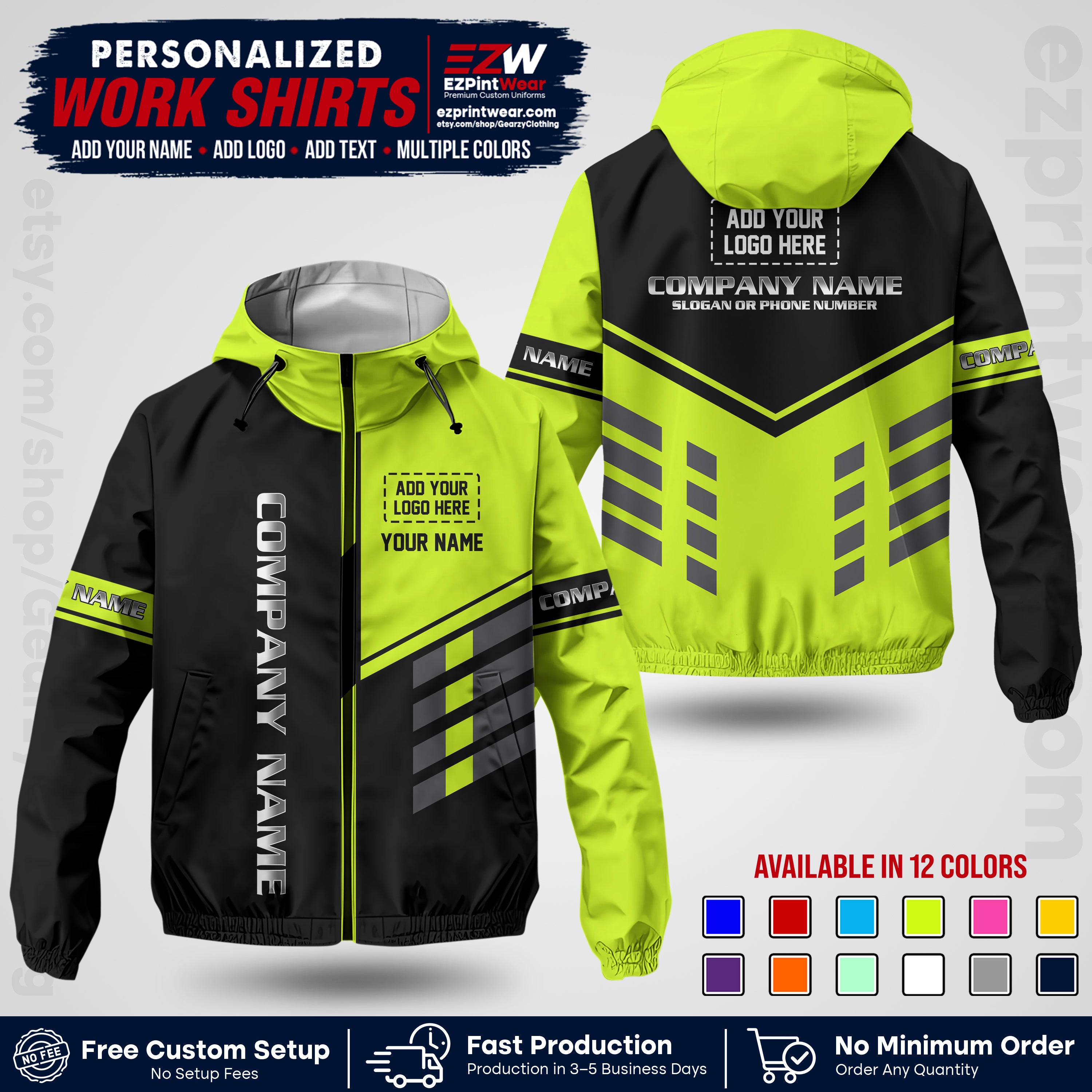 Custom Windbreaker Jacket with Name, Logo & Text, All Over Print Company Workwear, Employee Uniform WBJK09