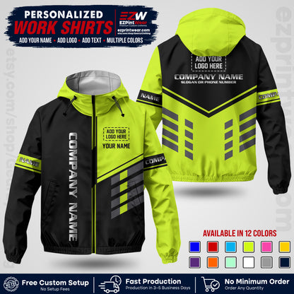 Custom Windbreaker Jacket with Name, Logo & Text, All Over Print Company Workwear, Employee Uniform WBJK09