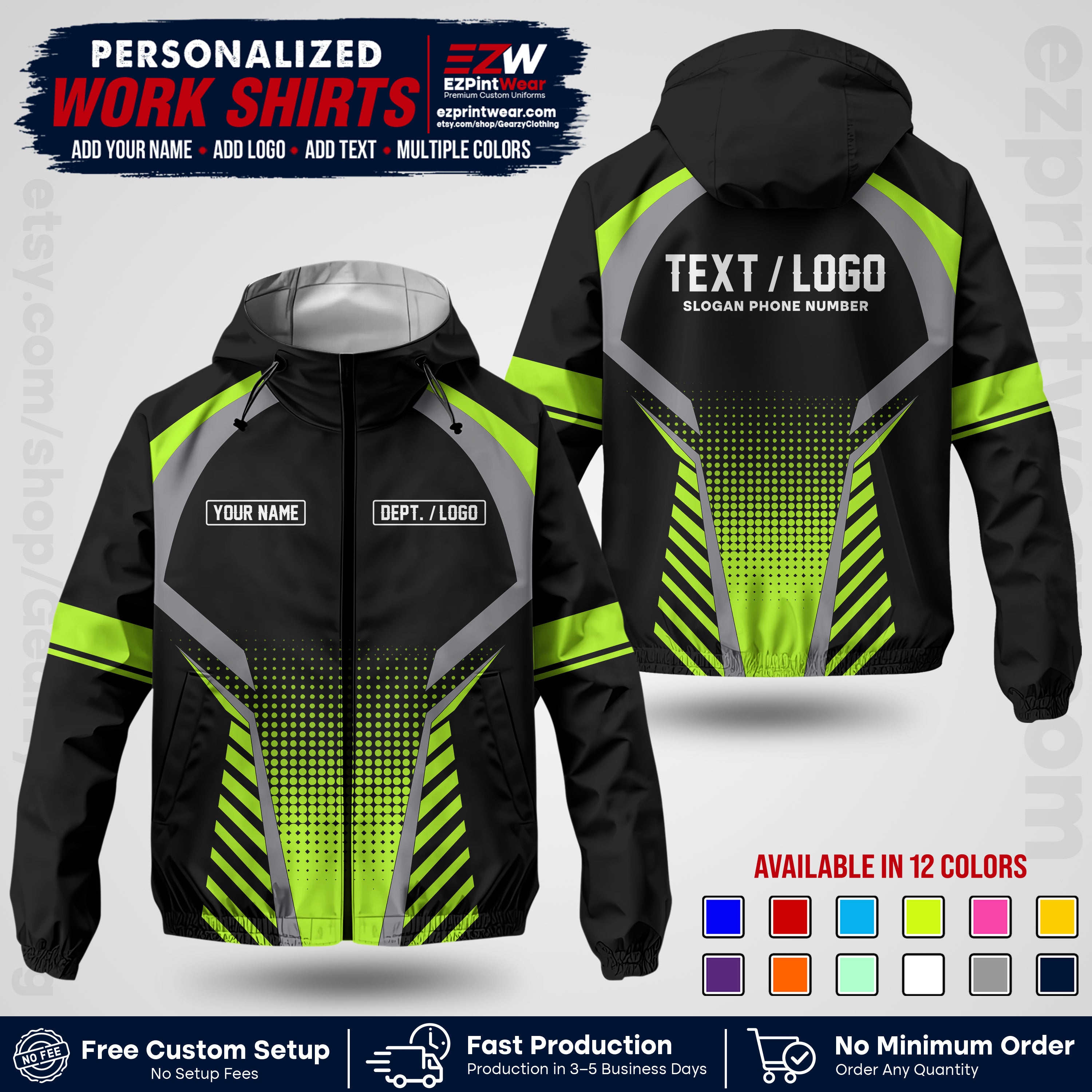 Custom Windbreaker Jacket with Name, Logo & Text, All Over Print Company Workwear, Employee Uniform WBJK19