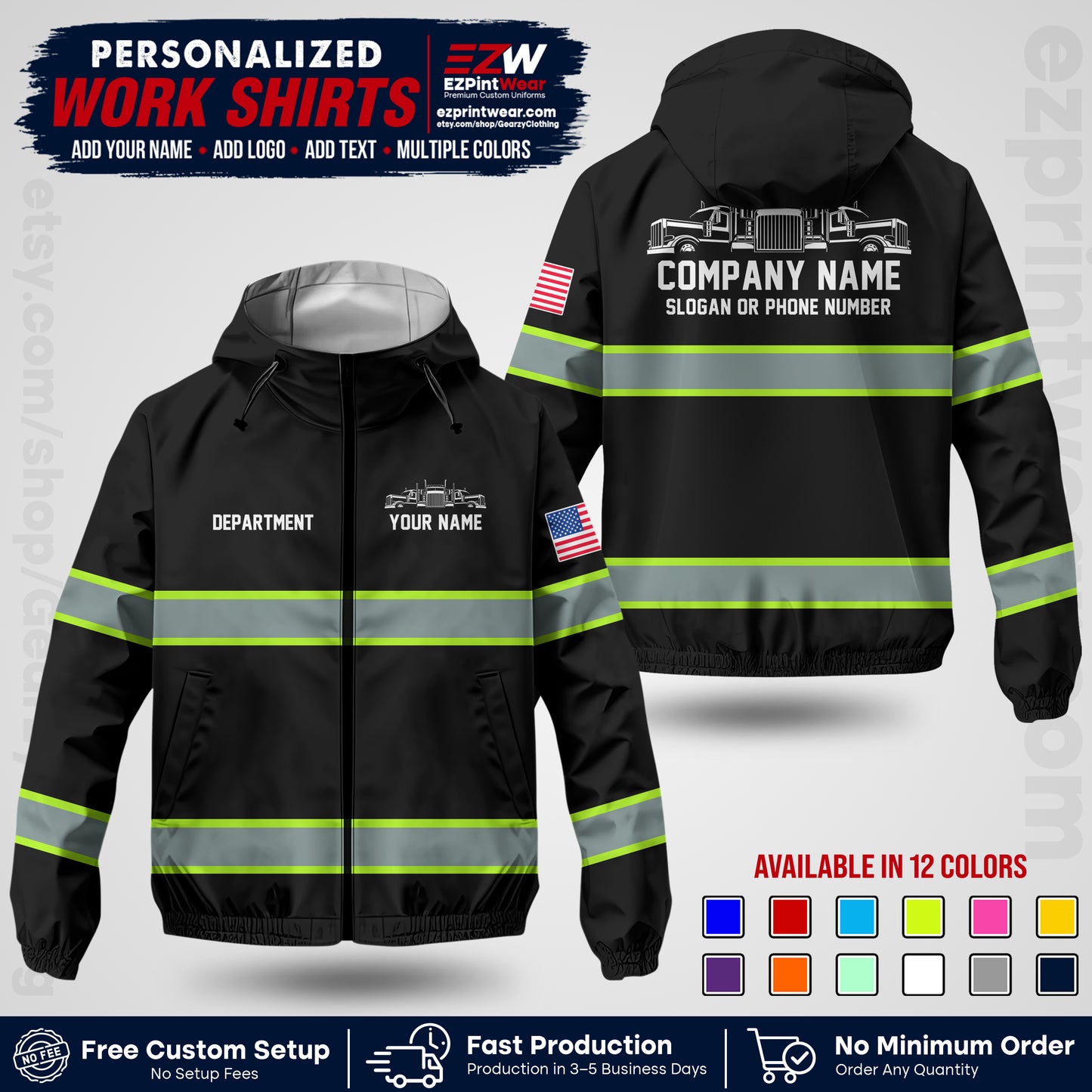 Personalized Trucking Windbreaker Jacket | Custom Company Workwear | Non-Reflective Reflective Style Safety Jacket | Company Uniform Jacket TWJK 04